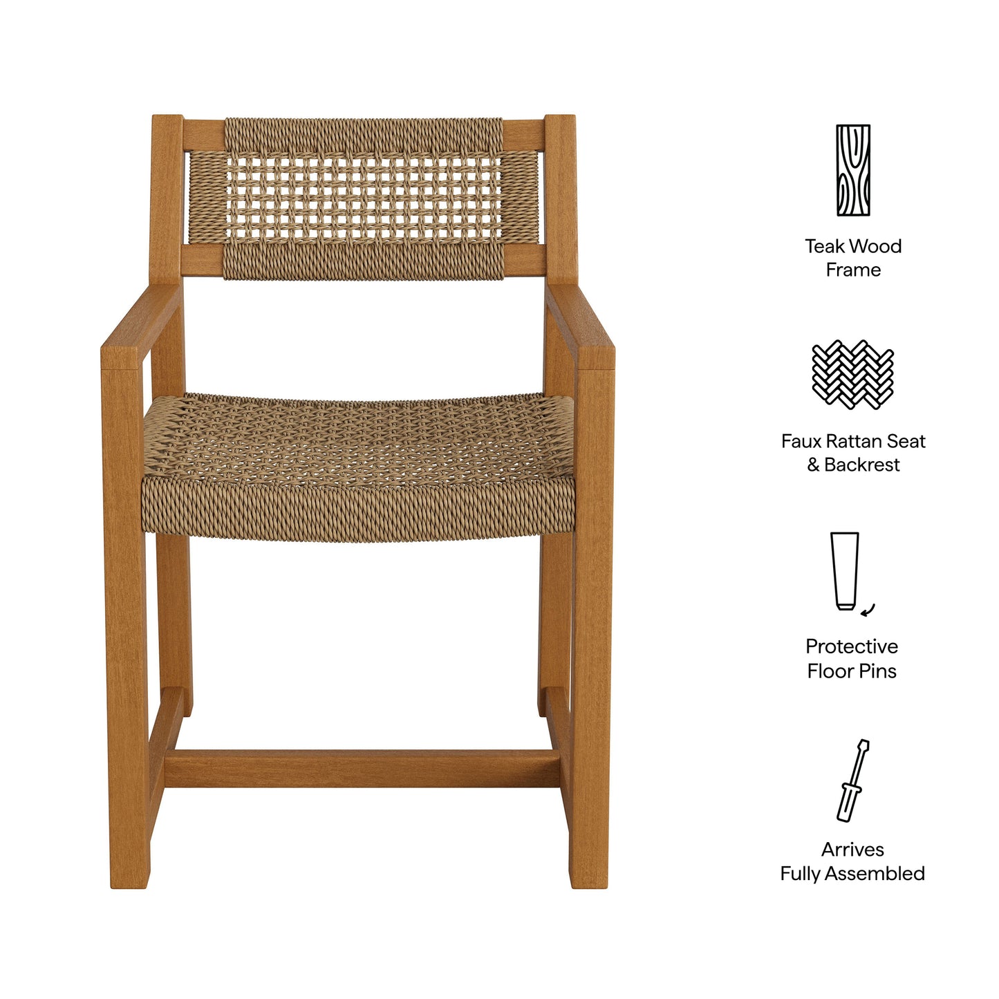 Reed Outdoor Patio Teak Wood Rattan Dining Chair by Modway