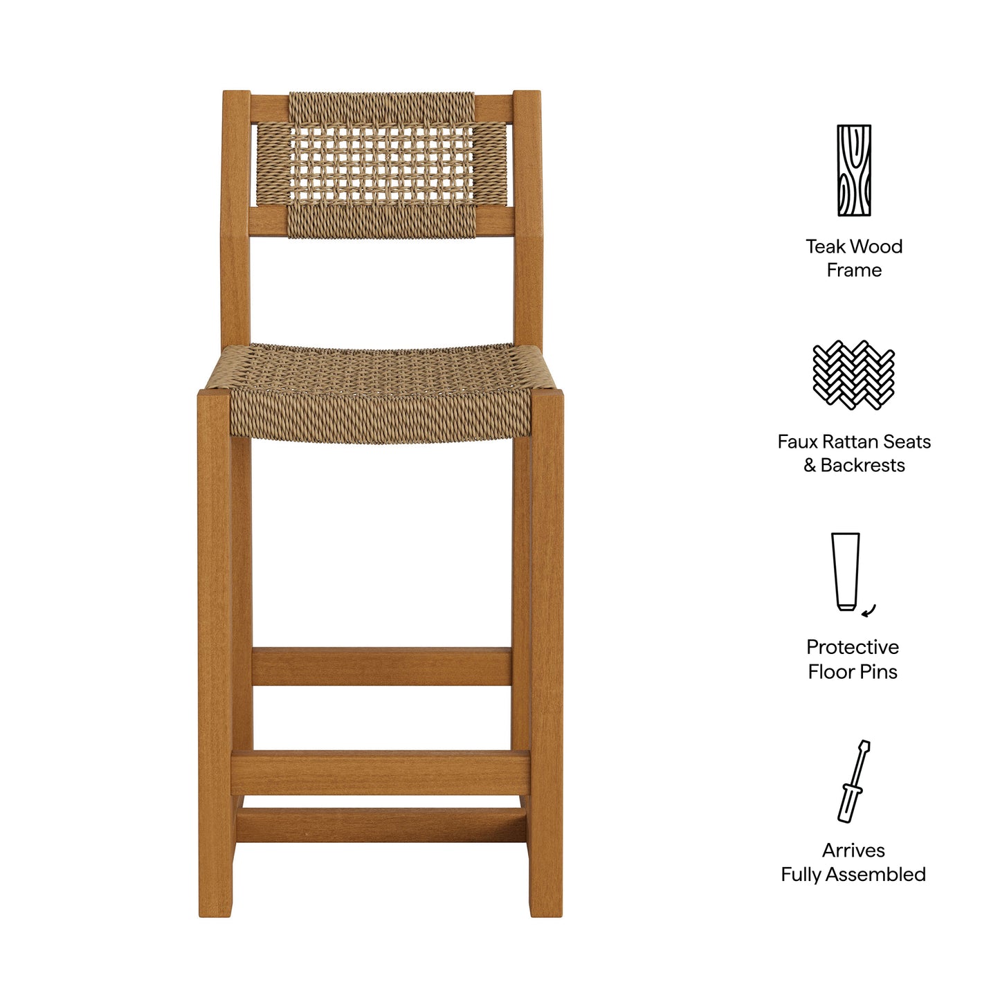 Reed 40 Inch Outdoor Patio Outdoor Teak Wood Counter Stool by Modway