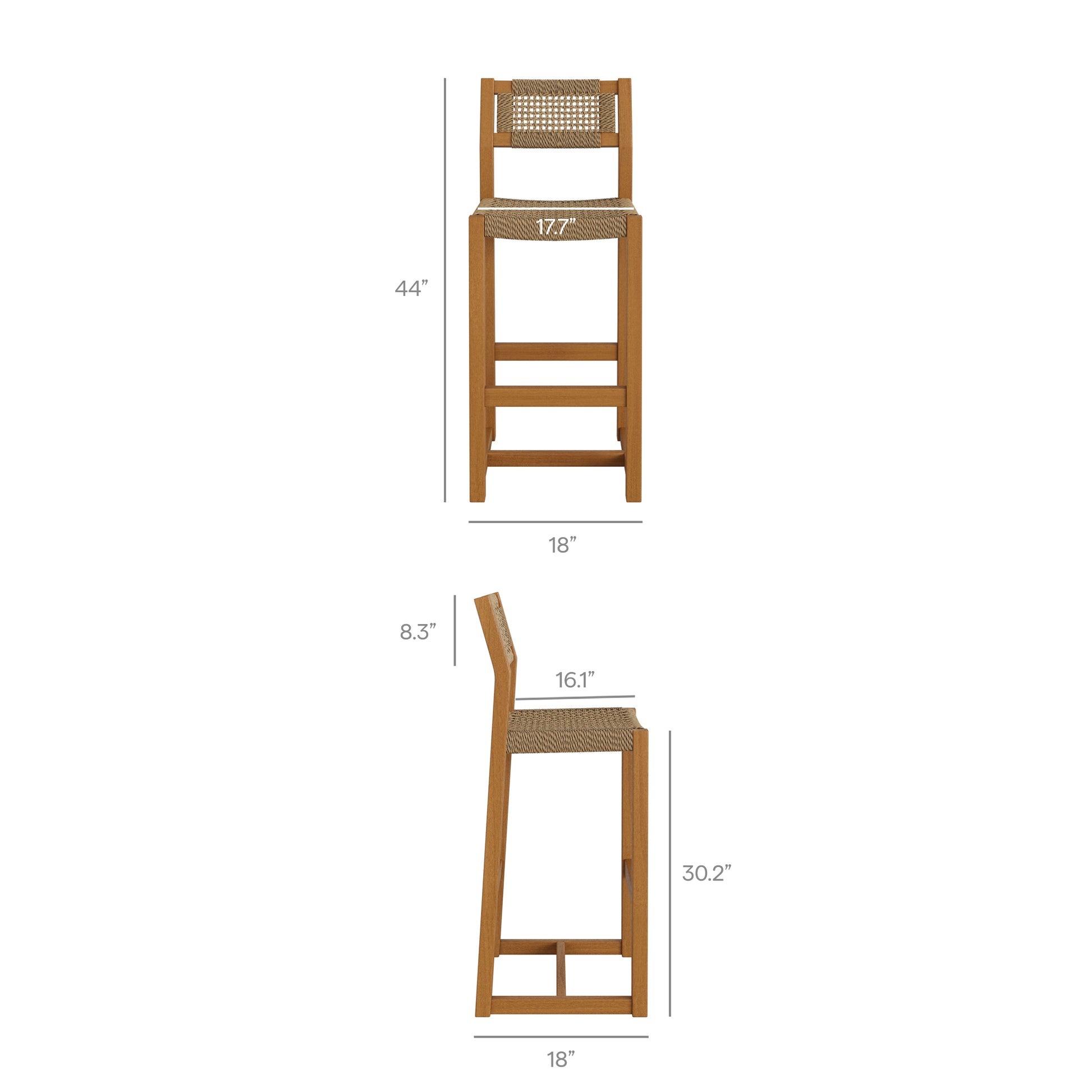 Reed 44 Inch Outdoor Patio Outdoor Teak Wood Rattan Bar Stool by Modway
