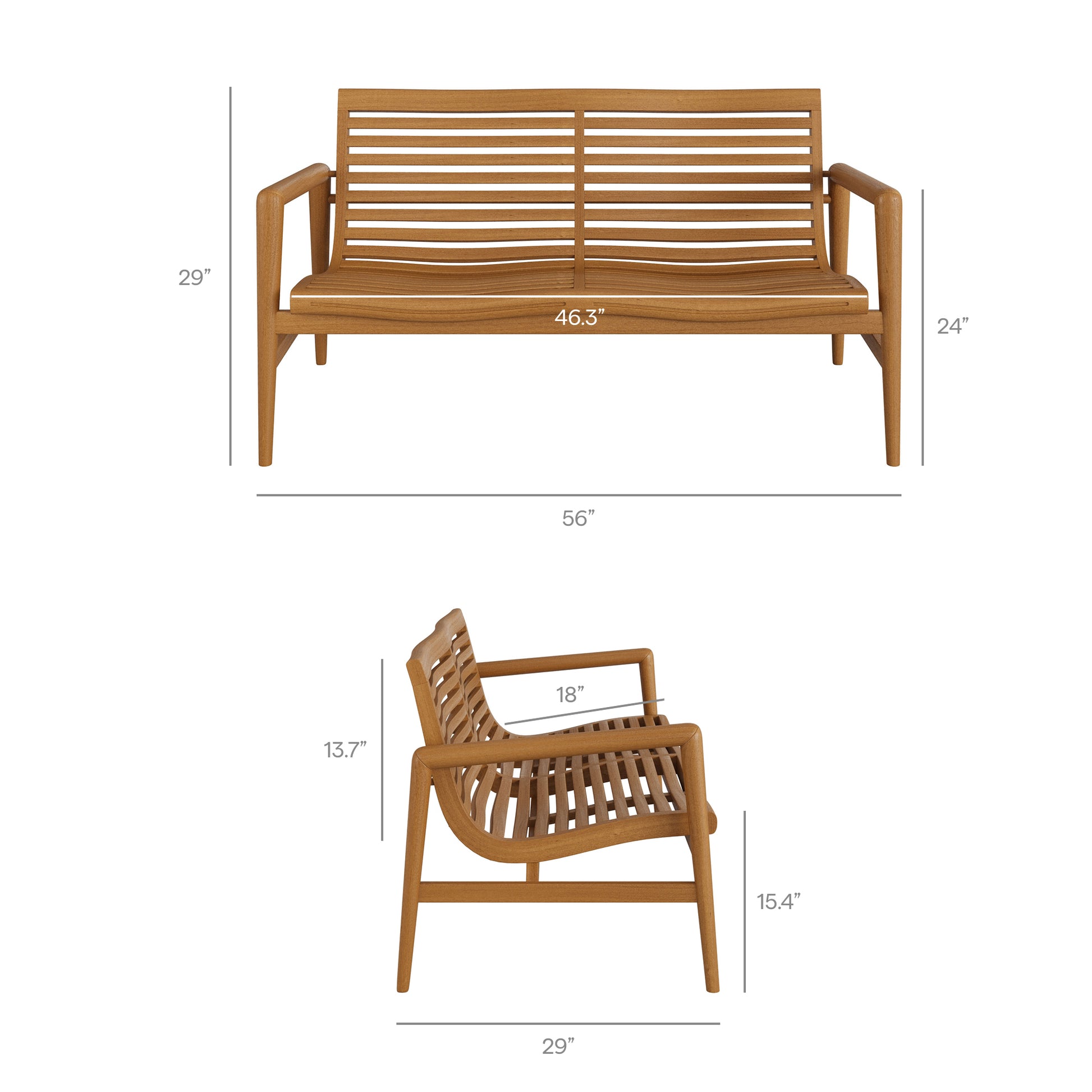 Hayden 56 Inch Outdoor Patio Teak Wood Loveseat by Modway