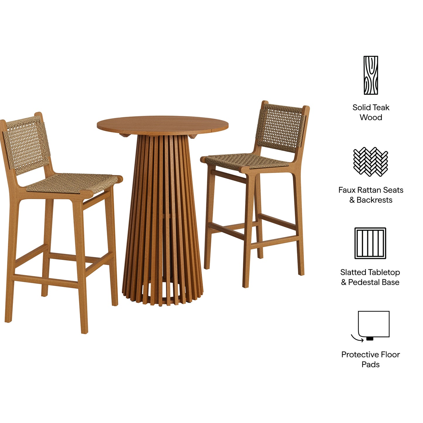 Rowe 3-Piece Outdoor Patio Teak Wood Bar Set by Modway