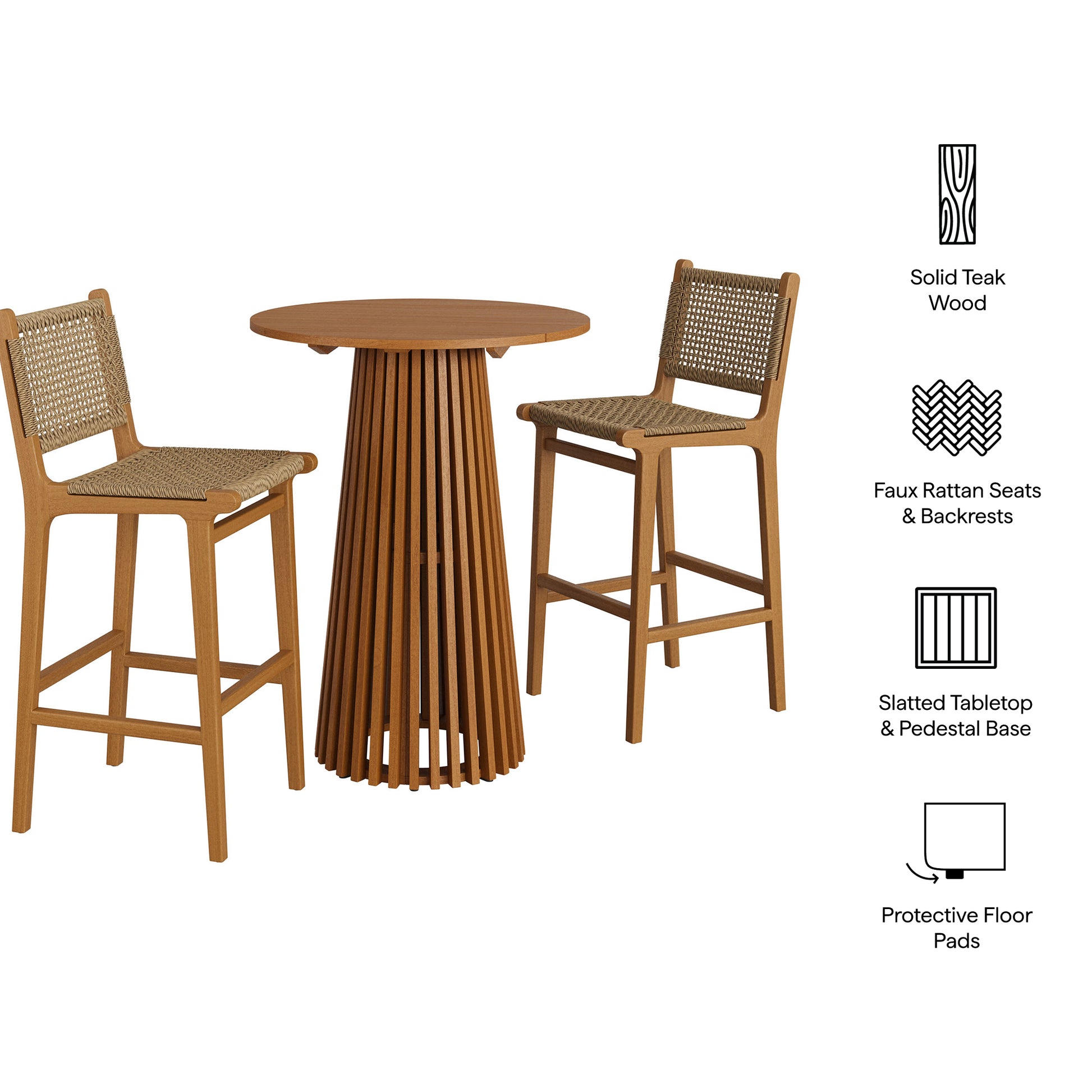 Rowe 3-Piece Outdoor Patio Teak Wood Bar Set by Modway