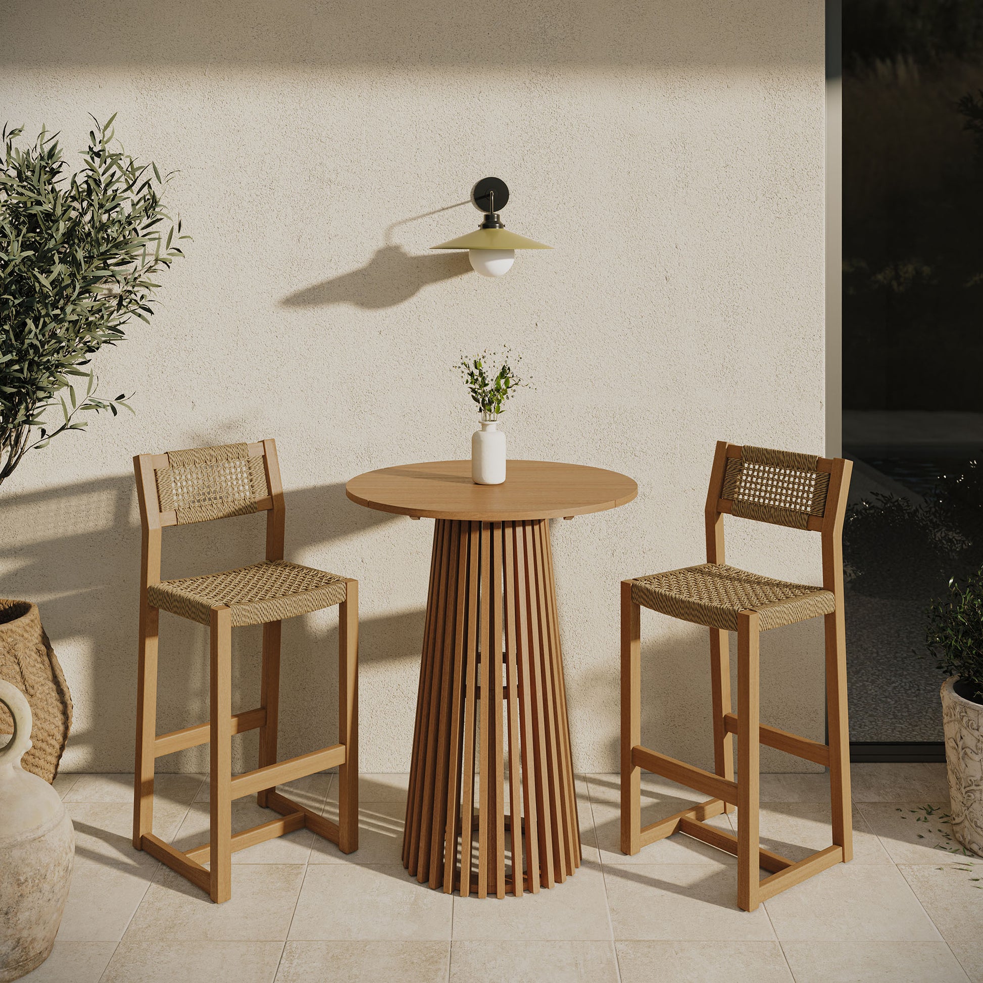 Reed 3-Piece Outdoor Patio Teak Wood Bar Set by Modway