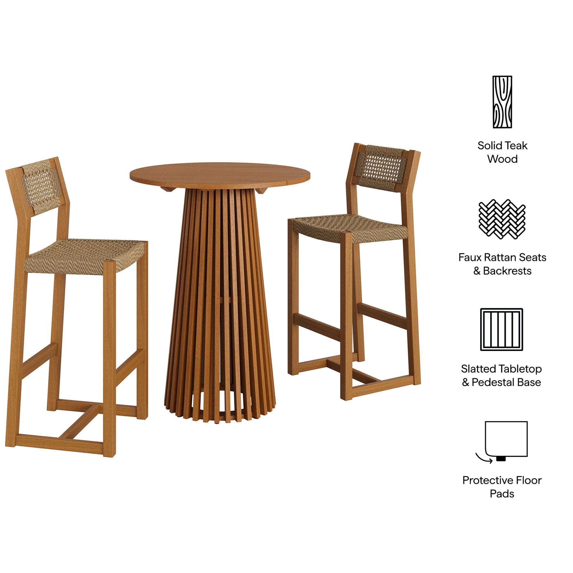 Reed 3-Piece Outdoor Patio Teak Wood Bar Set by Modway