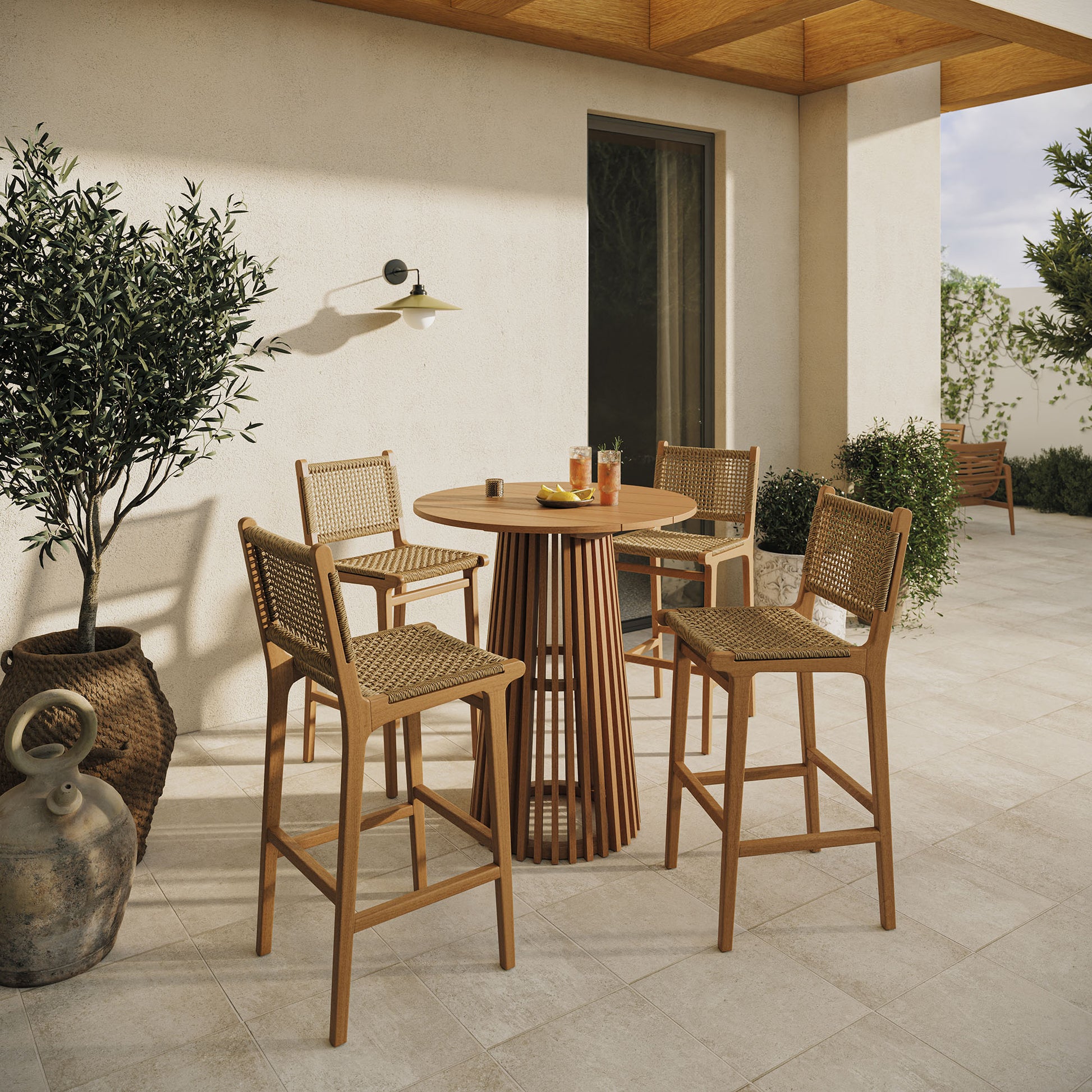 Rowe 5-Piece Outdoor Patio Teak Wood Bar Set by Modway