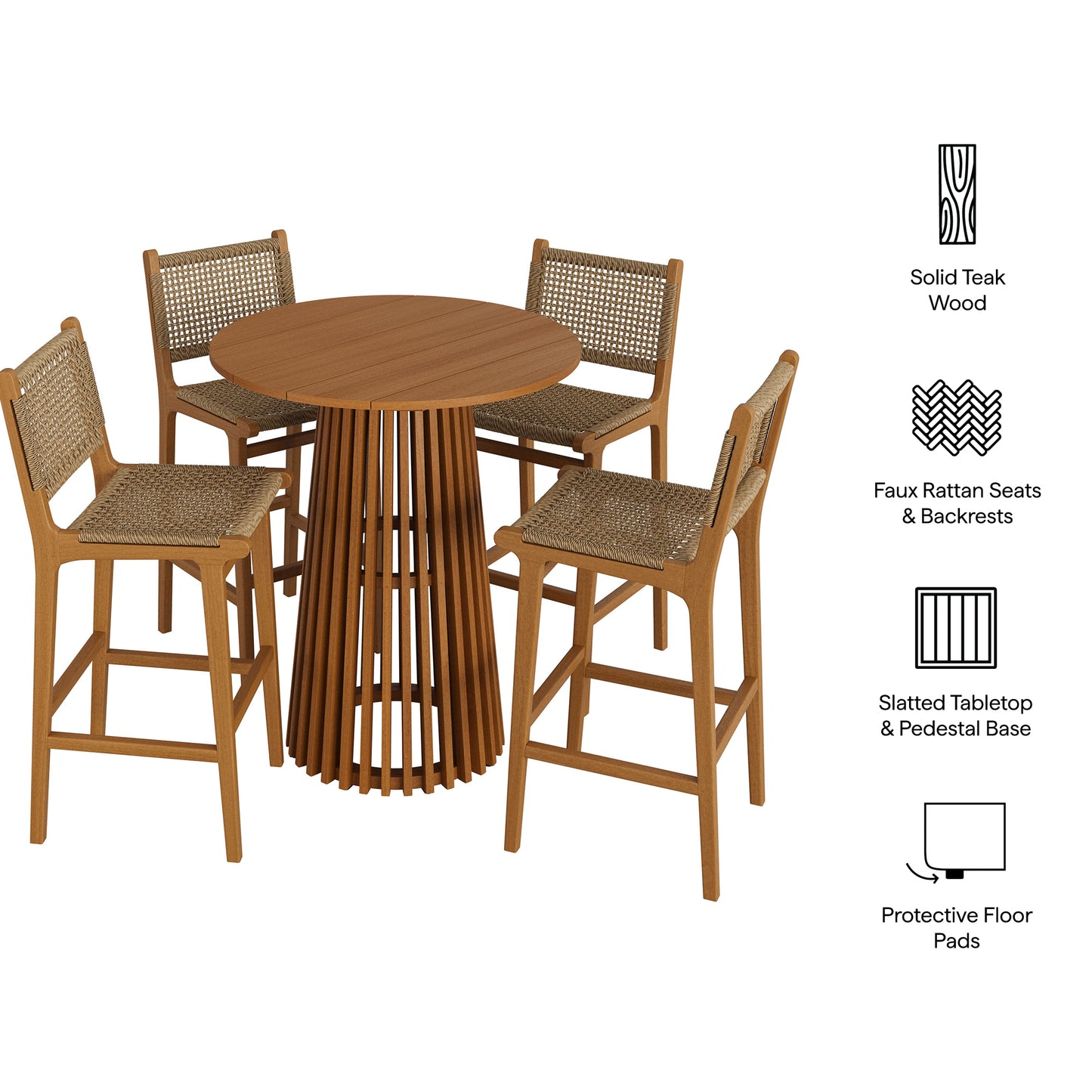 Rowe 5-Piece Outdoor Patio Teak Wood Bar Set by Modway