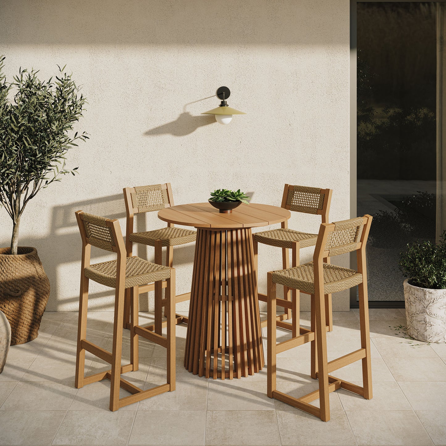 Reed 5-Piece Outdoor Patio Teak Wood Bar Set by Modway