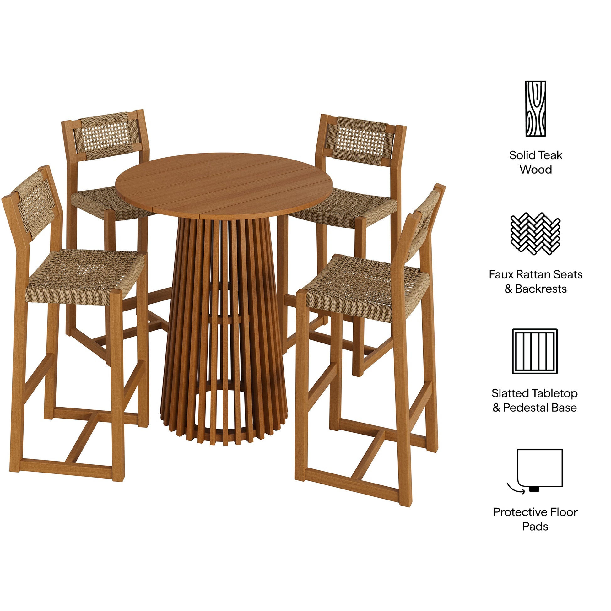 Reed 5-Piece Outdoor Patio Teak Wood Bar Set by Modway