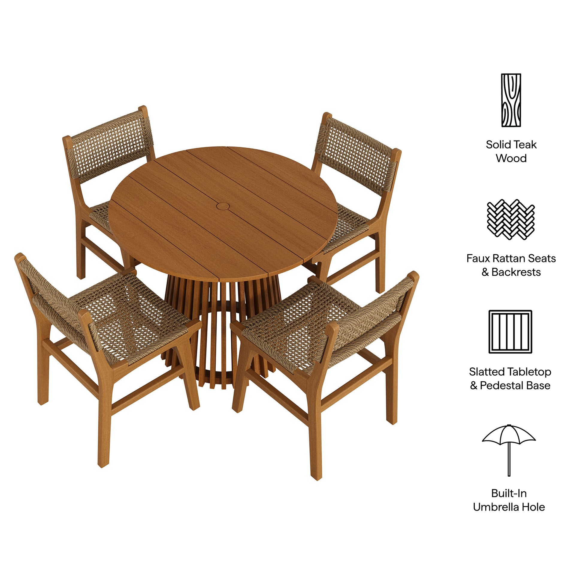Rowe 5-Piece Outdoor Patio Teak Wood Dining Set by Modway
