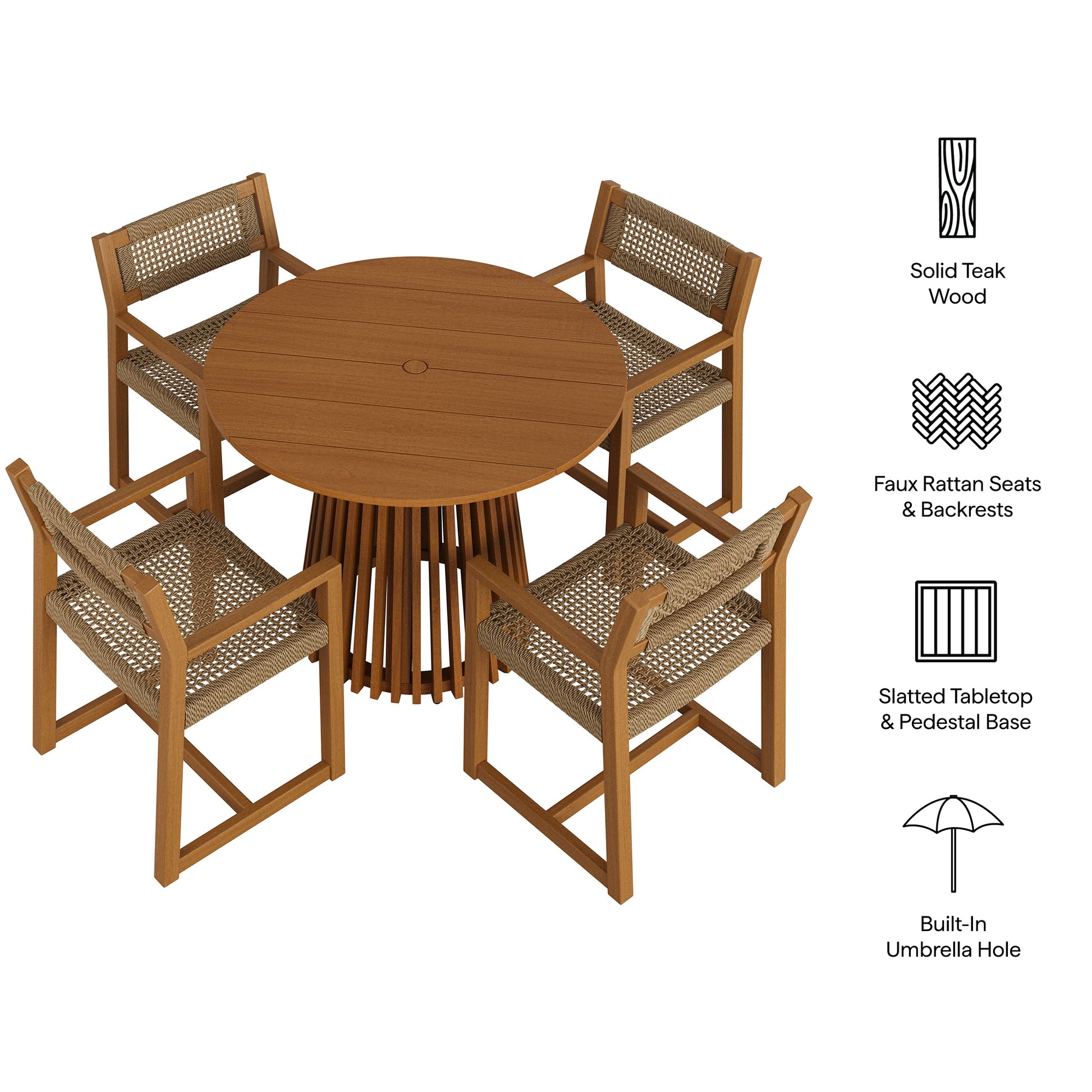Reed 5-Piece Outdoor Patio Teak Wood Dining Set by Modway