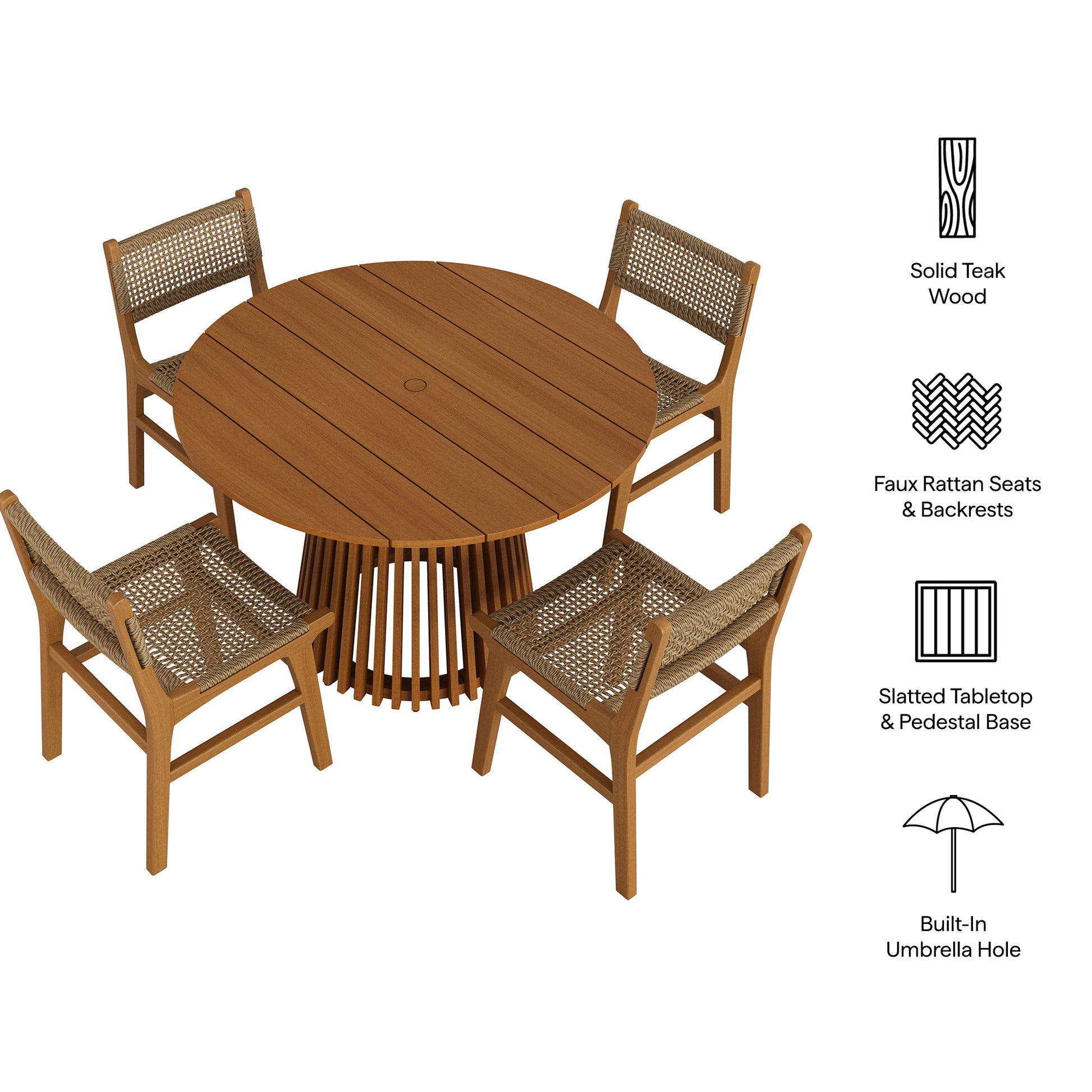 Rowe 5-Piece Outdoor Patio Teak Wood Dining Set by Modway