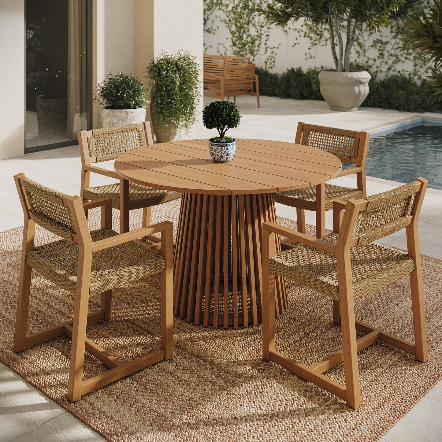 Reed 5-Piece Outdoor Patio Teak Wood Dining Set by Modway