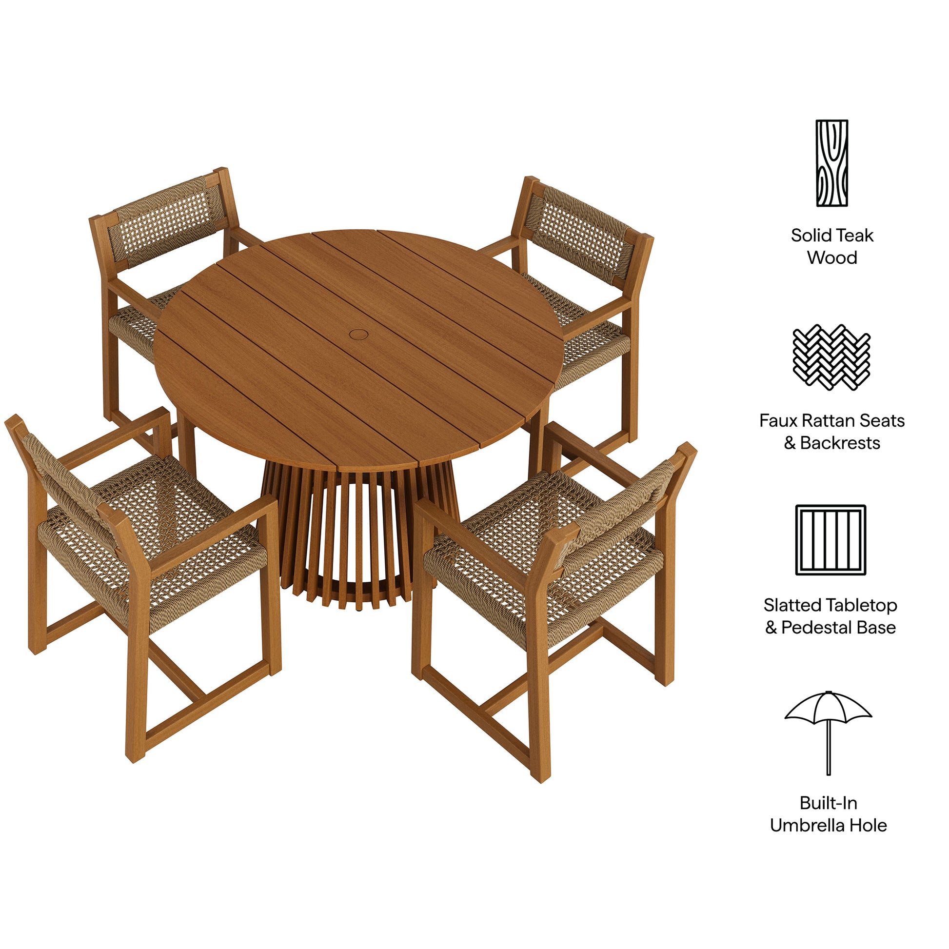 Reed 5-Piece Outdoor Patio Teak Wood Dining Set by Modway