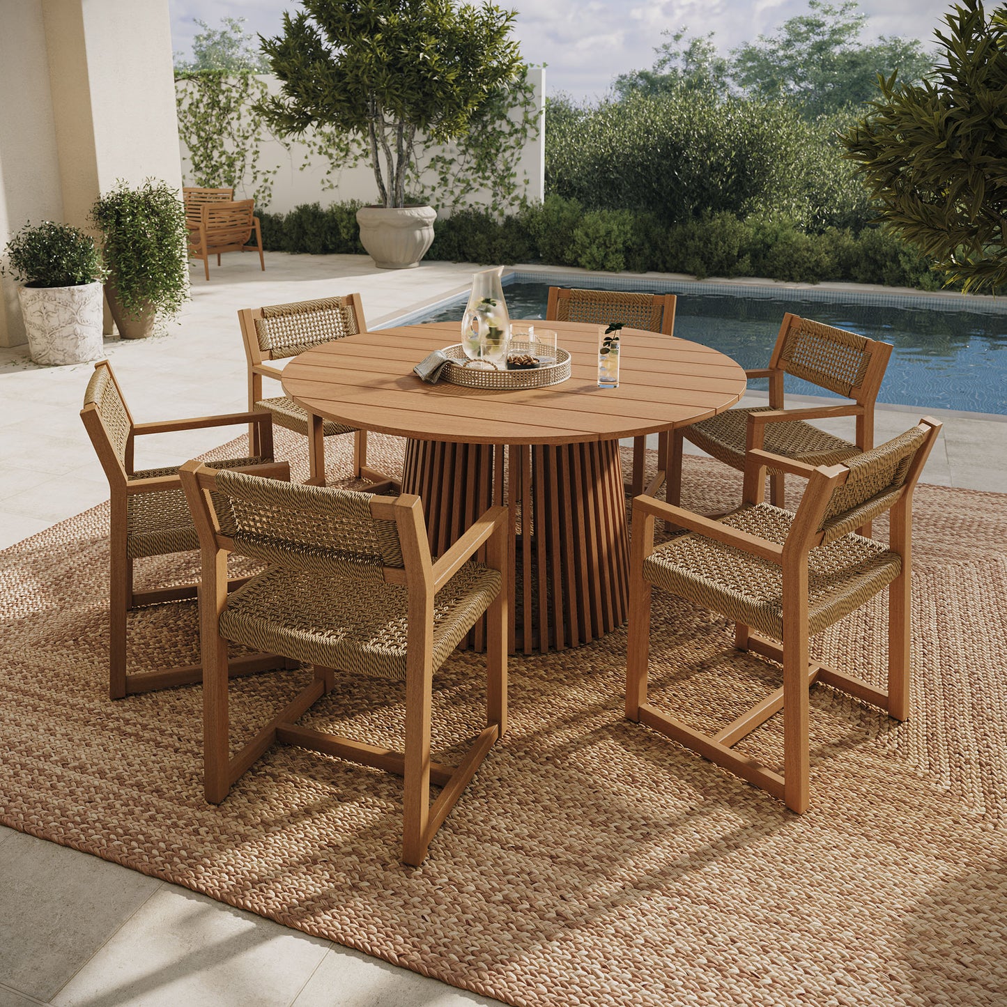 Reed 7-Piece Outdoor Patio Teak Wood Dining Set by Modway