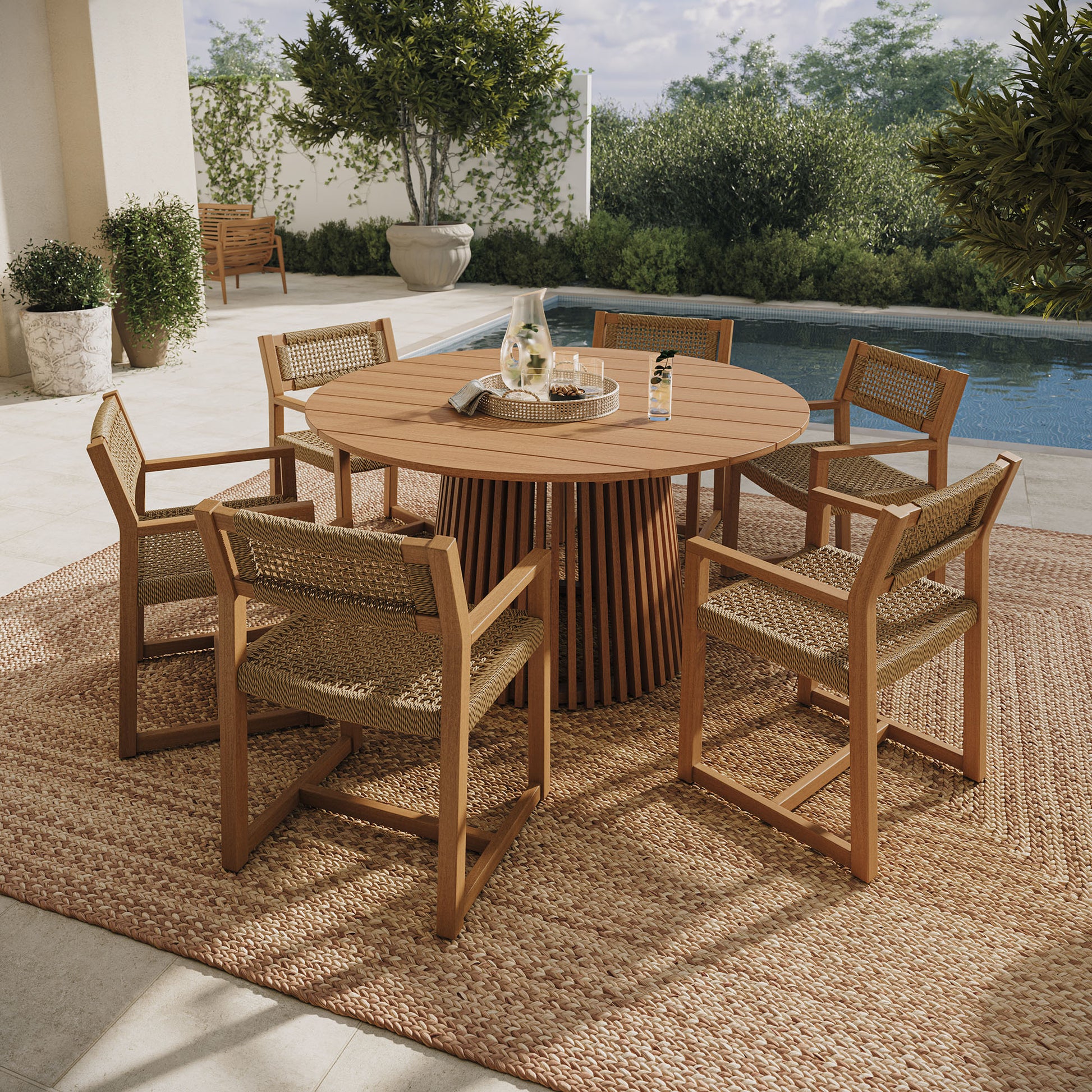 Reed 7-Piece Outdoor Patio Teak Wood Dining Set by Modway