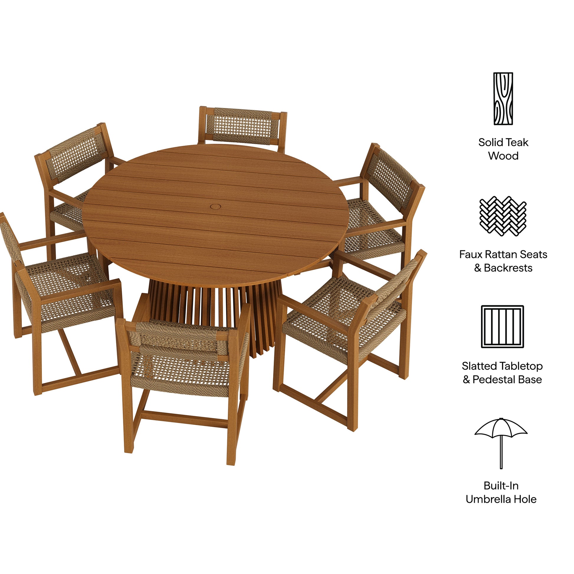 Reed 7-Piece Outdoor Patio Teak Wood Dining Set by Modway