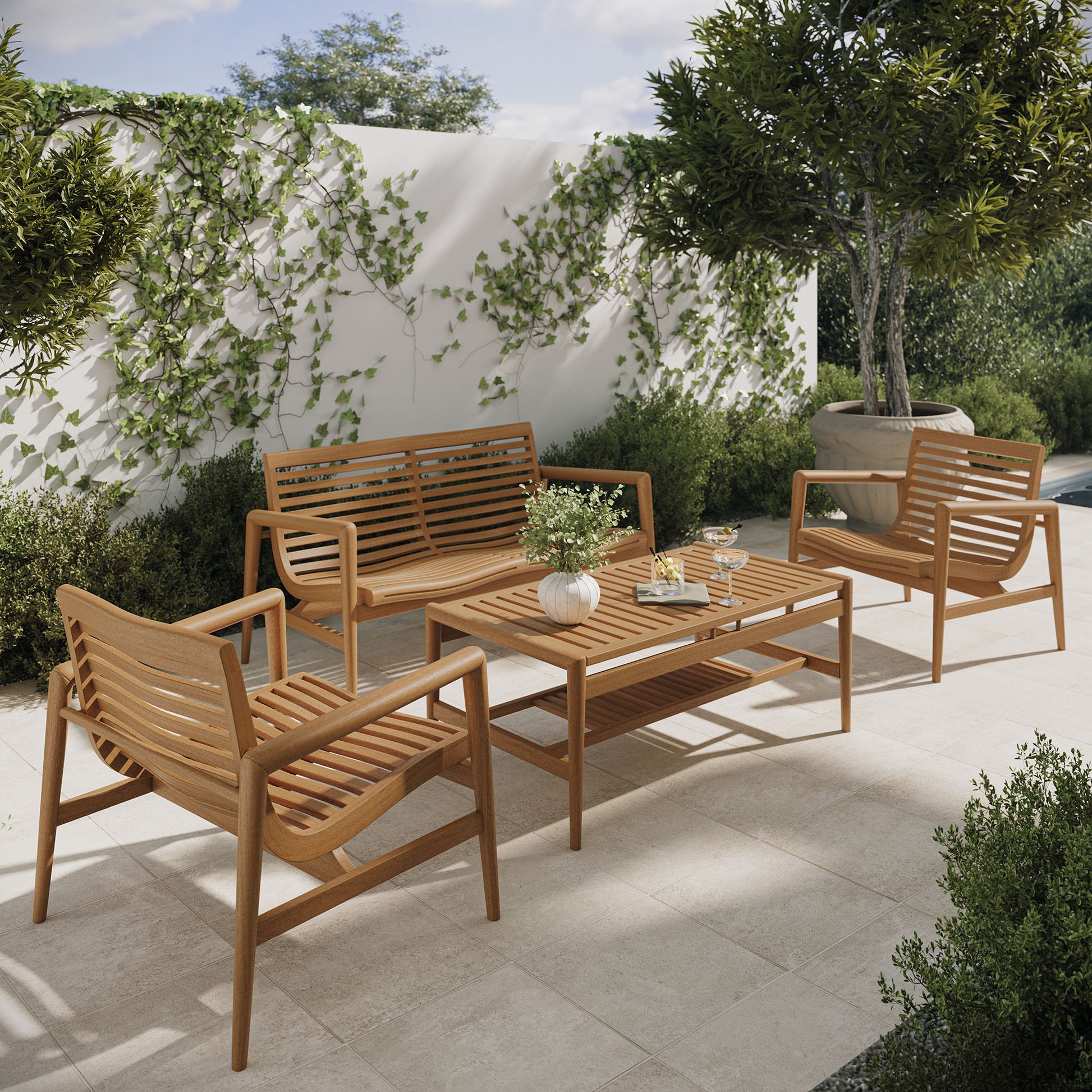 Hayden 4-Piece Outdoor Patio Teak Wood Furniture Set by Modway