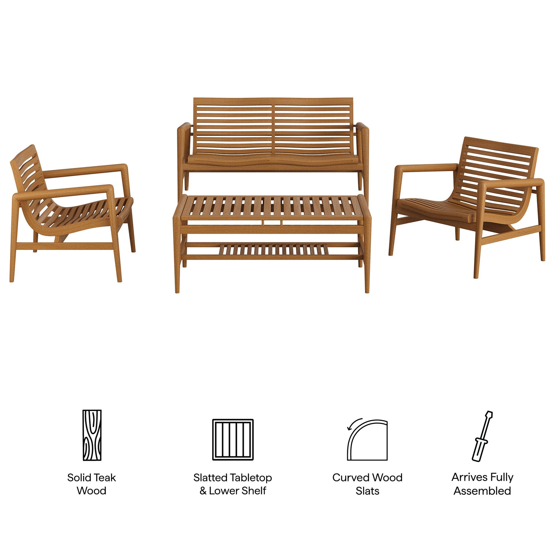 Hayden 4-Piece Outdoor Patio Teak Wood Furniture Set by Modway