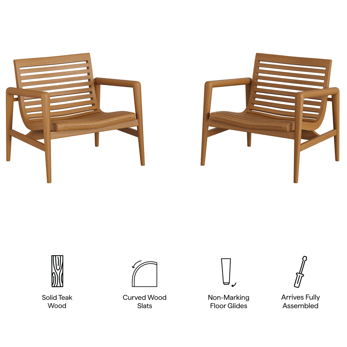 Hayden Outdoor Patio Teak Wood Armchairs Set of 2 by Modway