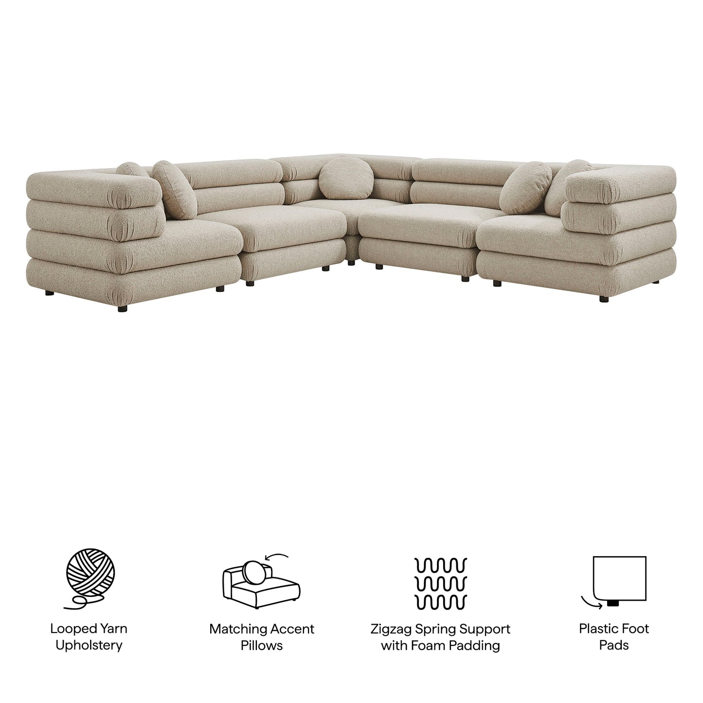 Jubilee 5-Piece Upholstered Modular L-Shaped Sofa Set by Modway