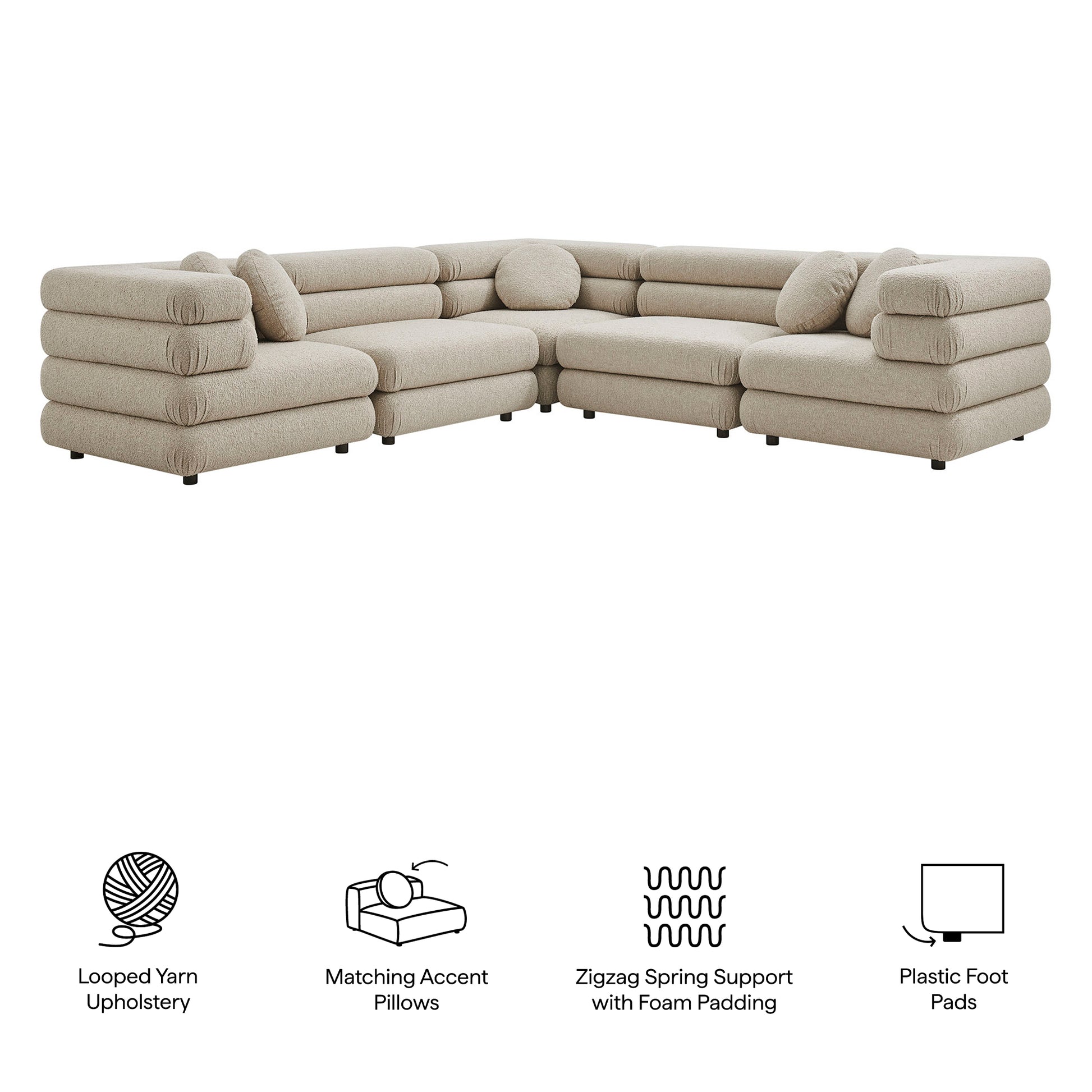Jubilee 5-Piece Upholstered Modular L-Shaped Sofa Set by Modway