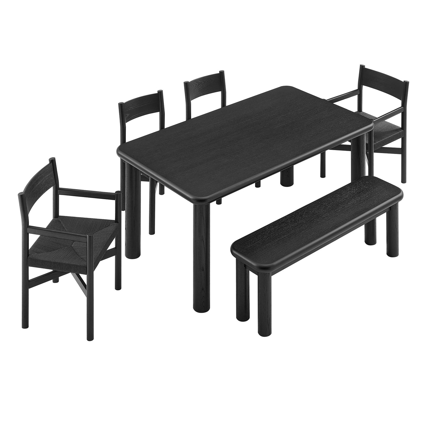 Alvia 6-Piece Oak Wood Dining Table and Seating Set by Modway