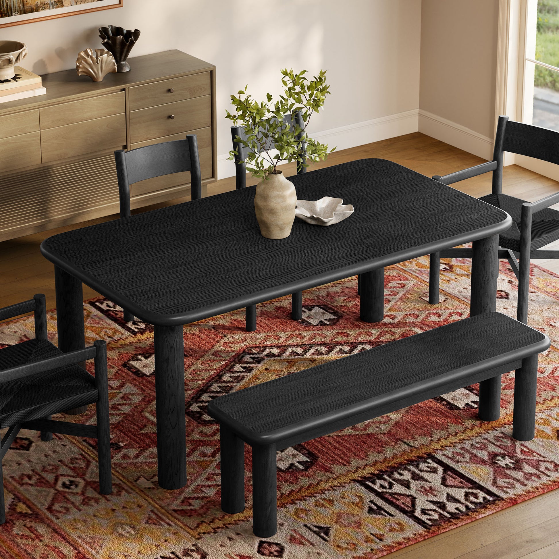 Alvia 6-Piece Oak Wood Dining Table and Seating Set by Modway