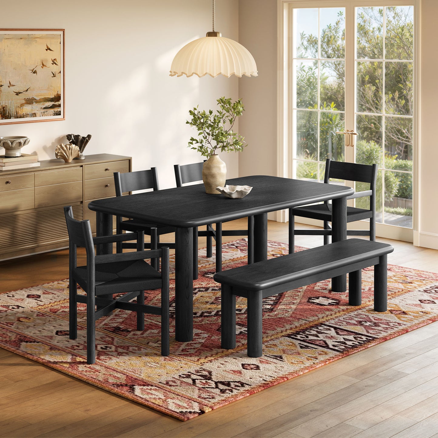 Alvia 6-Piece Oak Wood Dining Table and Seating Set by Modway