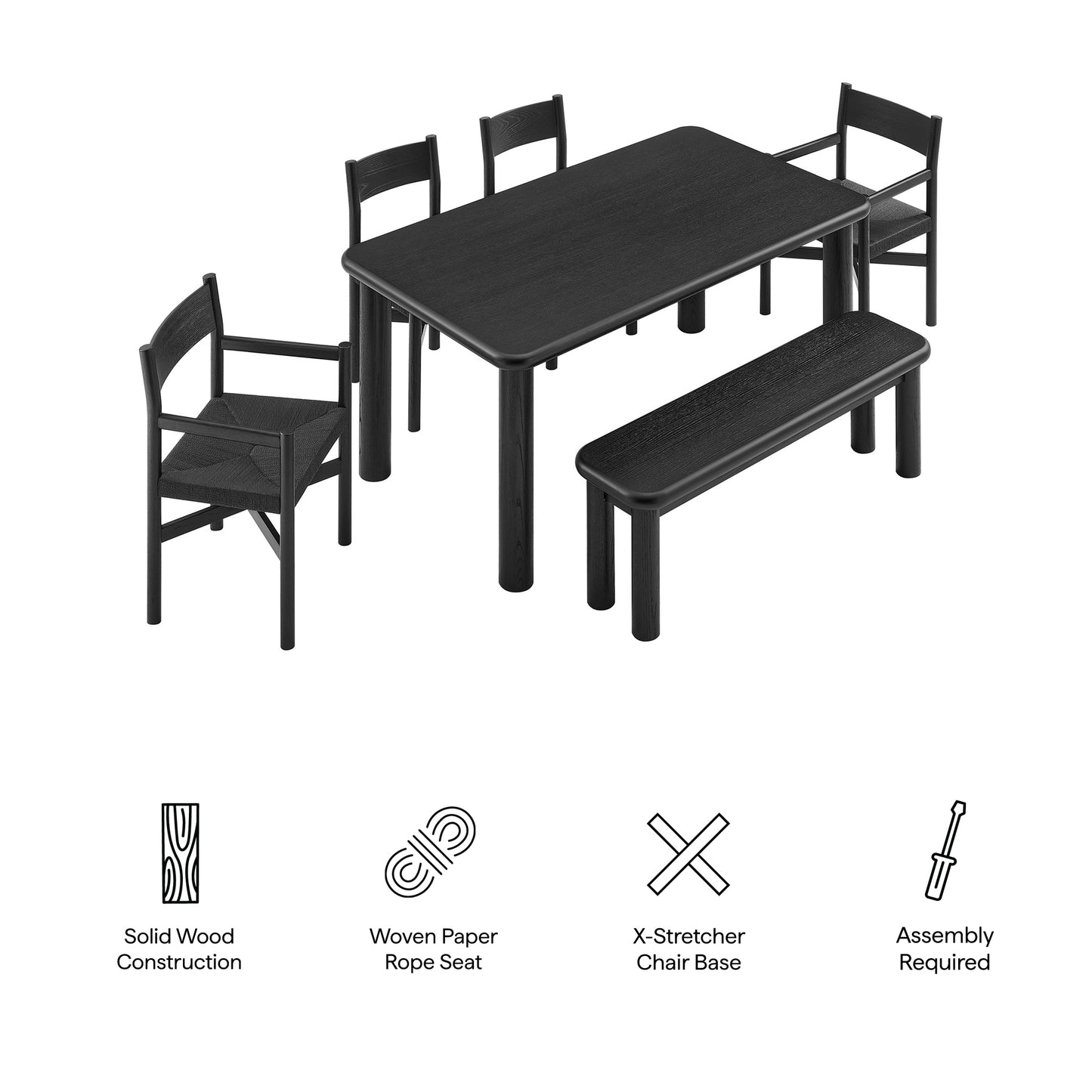 Alvia 6-Piece Oak Wood Dining Table and Seating Set by Modway