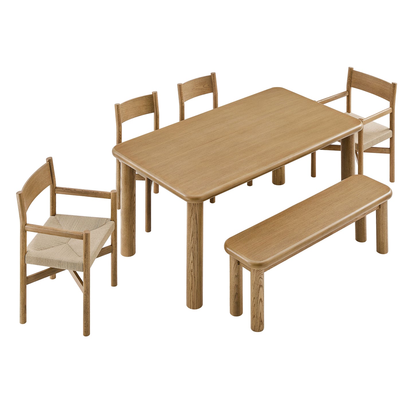 Alvia 6-Piece Oak Wood Dining Table and Seating Set by Modway