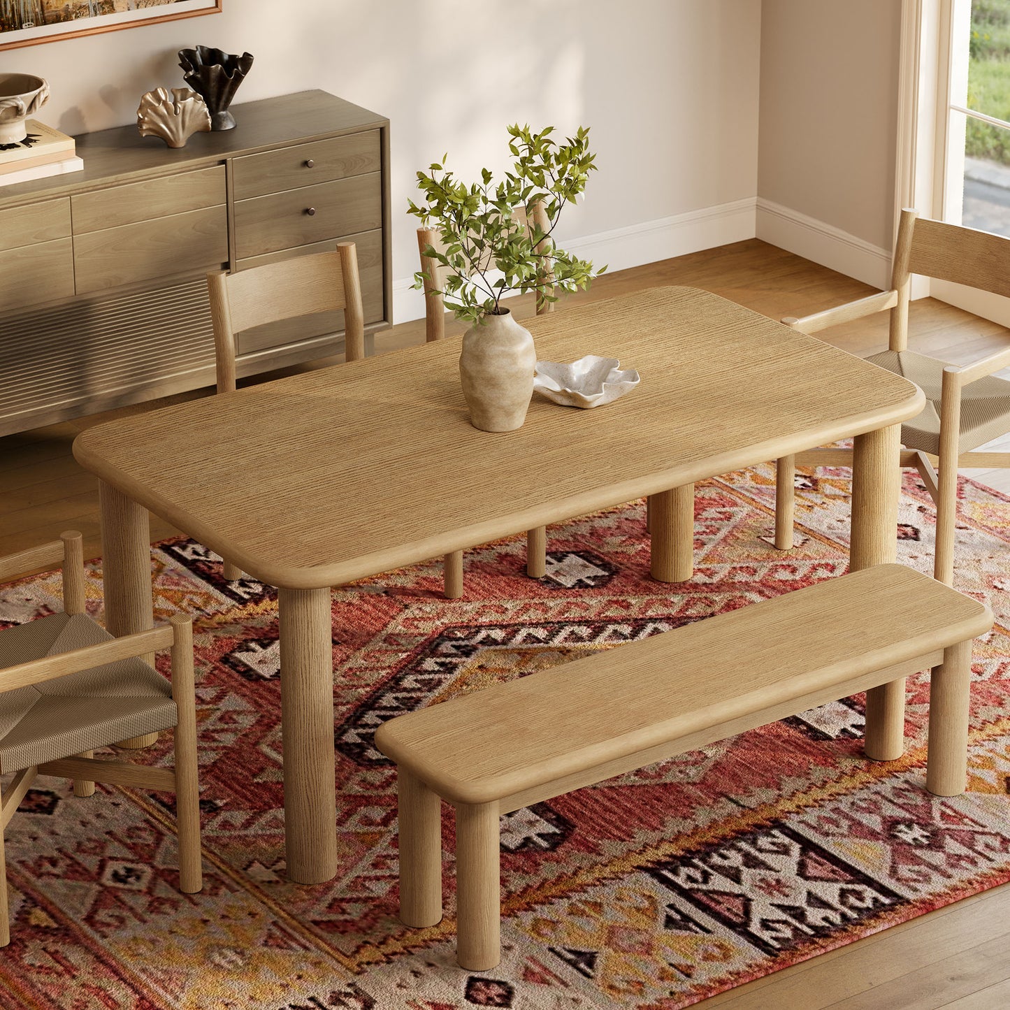Alvia 6-Piece Oak Wood Dining Table and Seating Set by Modway