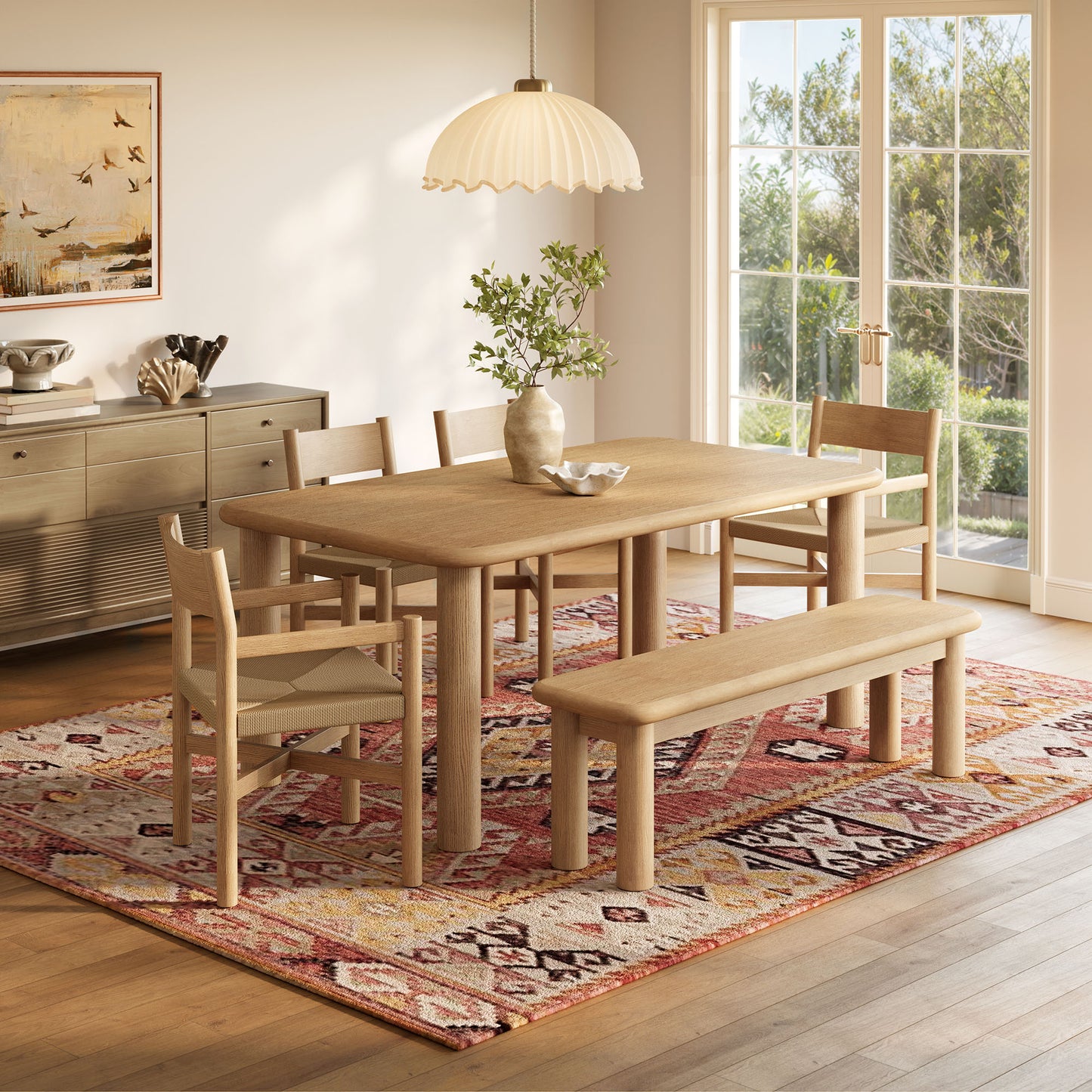 Alvia 6-Piece Oak Wood Dining Table and Seating Set by Modway