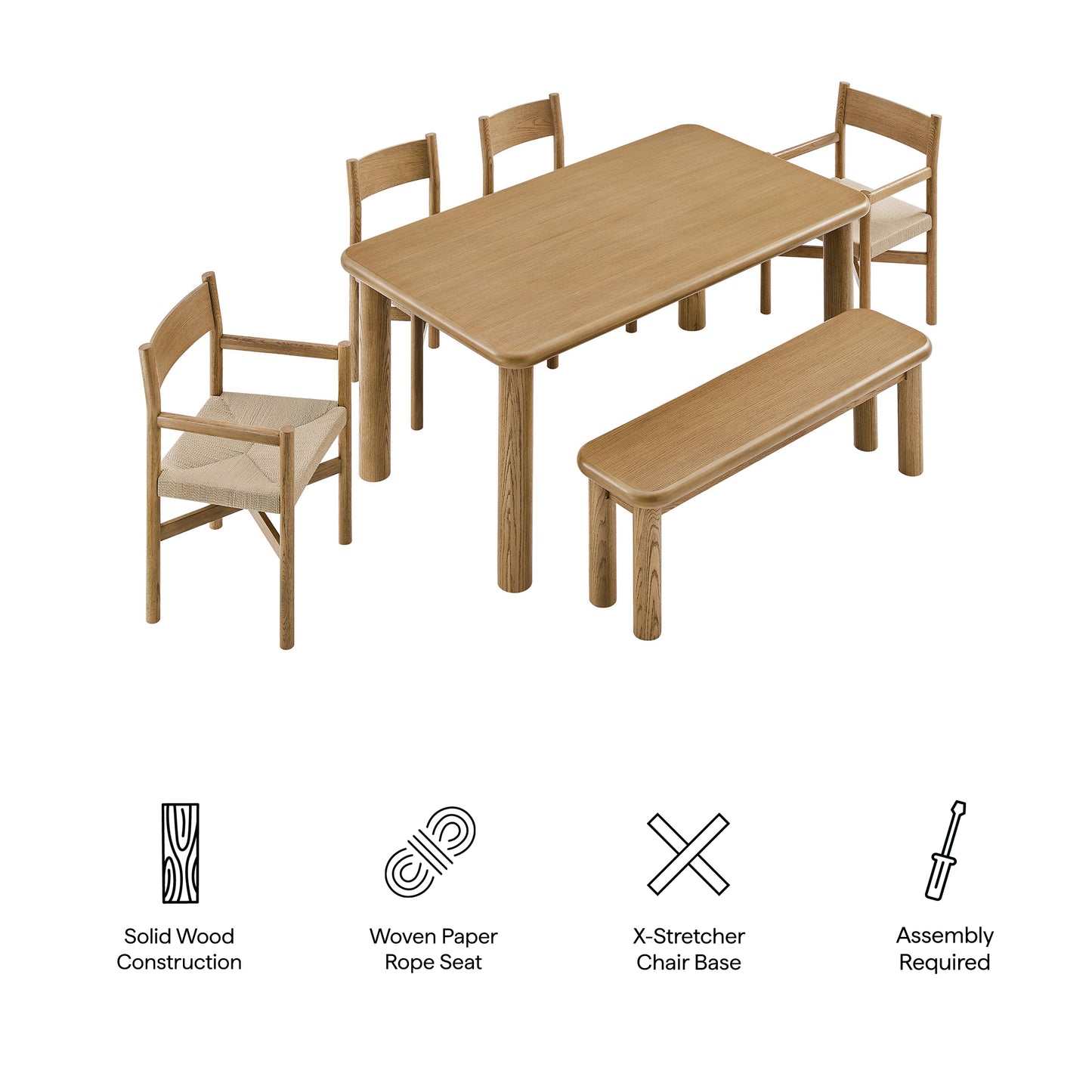 Alvia 6-Piece Oak Wood Dining Table and Seating Set by Modway