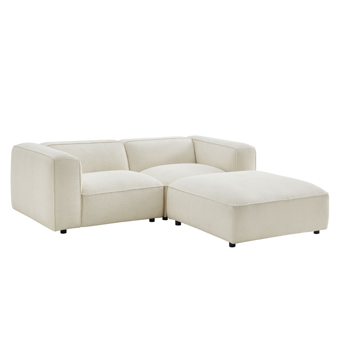 Auren 3 Piece Lattice Bouclé Upholstered Modular Loveseat with Ottoman by Modway