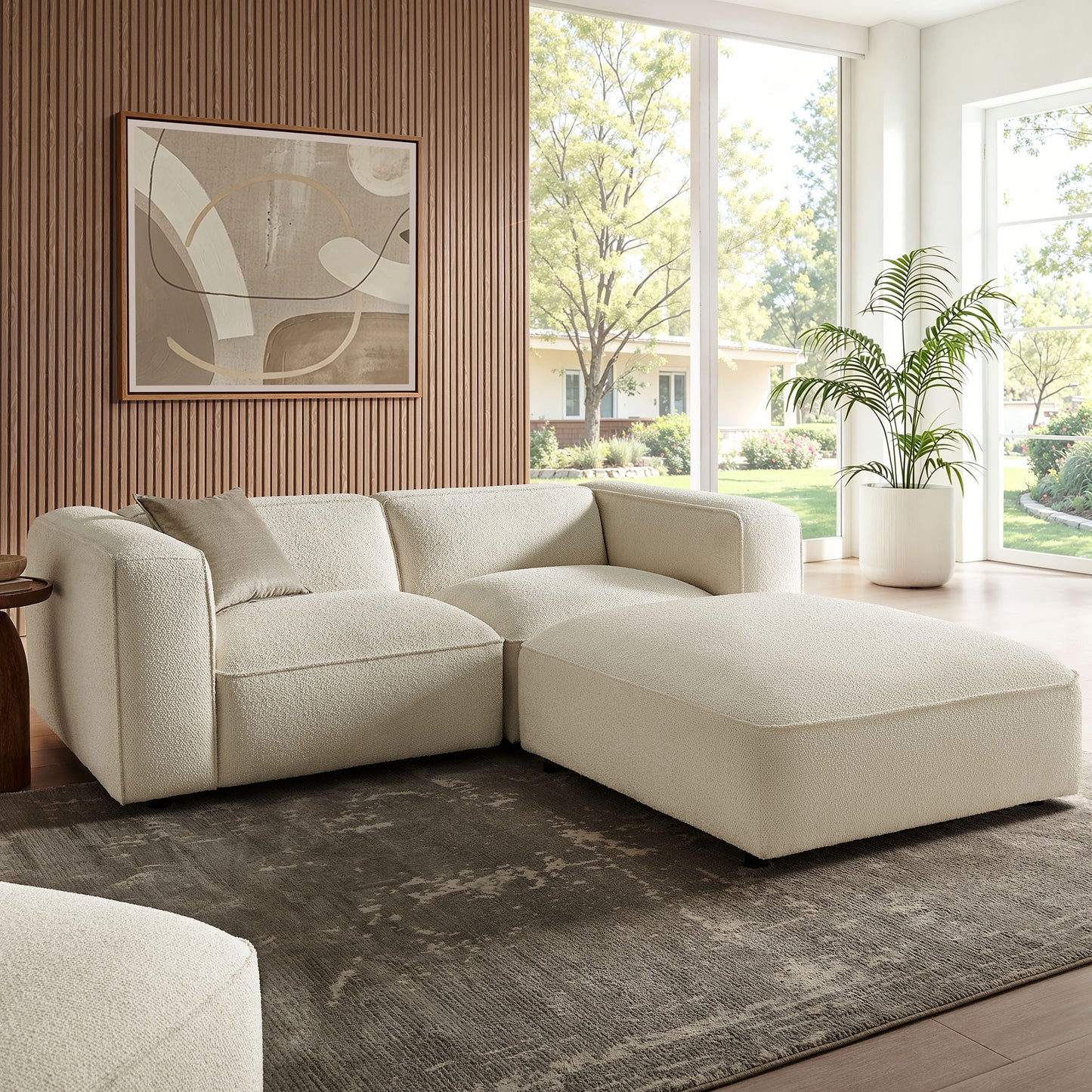 Auren 3 Piece Lattice Bouclé Upholstered Modular Loveseat with Ottoman by Modway