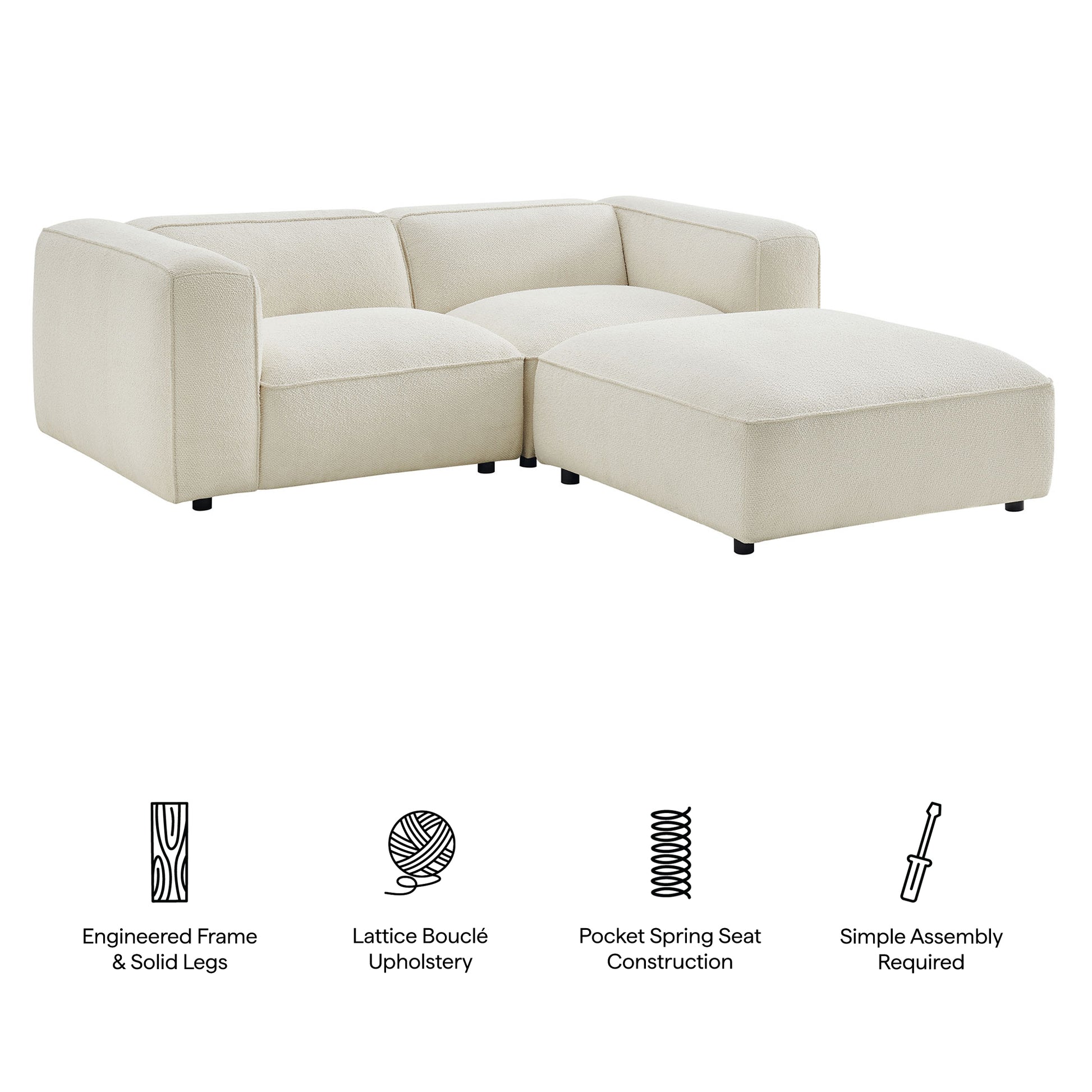 Auren 3 Piece Lattice Bouclé Upholstered Modular Loveseat with Ottoman by Modway