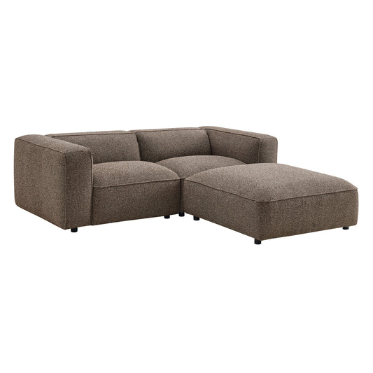 Auren 3 Piece Lattice Bouclé Upholstered Modular Loveseat with Ottoman by Modway