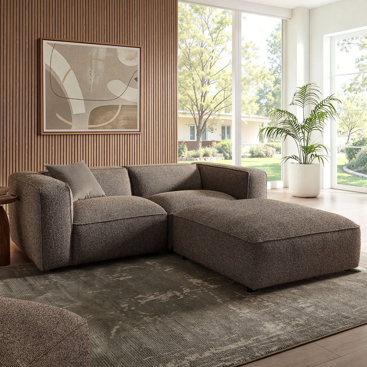 Auren 3 Piece Lattice Bouclé Upholstered Modular Loveseat with Ottoman by Modway