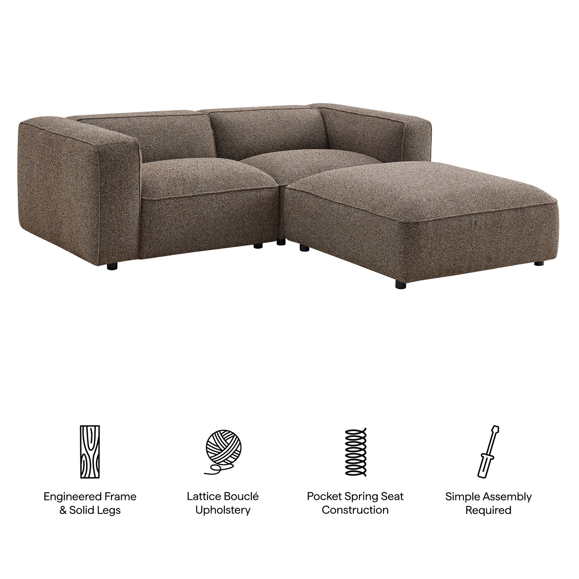 Auren 3 Piece Lattice Bouclé Upholstered Modular Loveseat with Ottoman by Modway