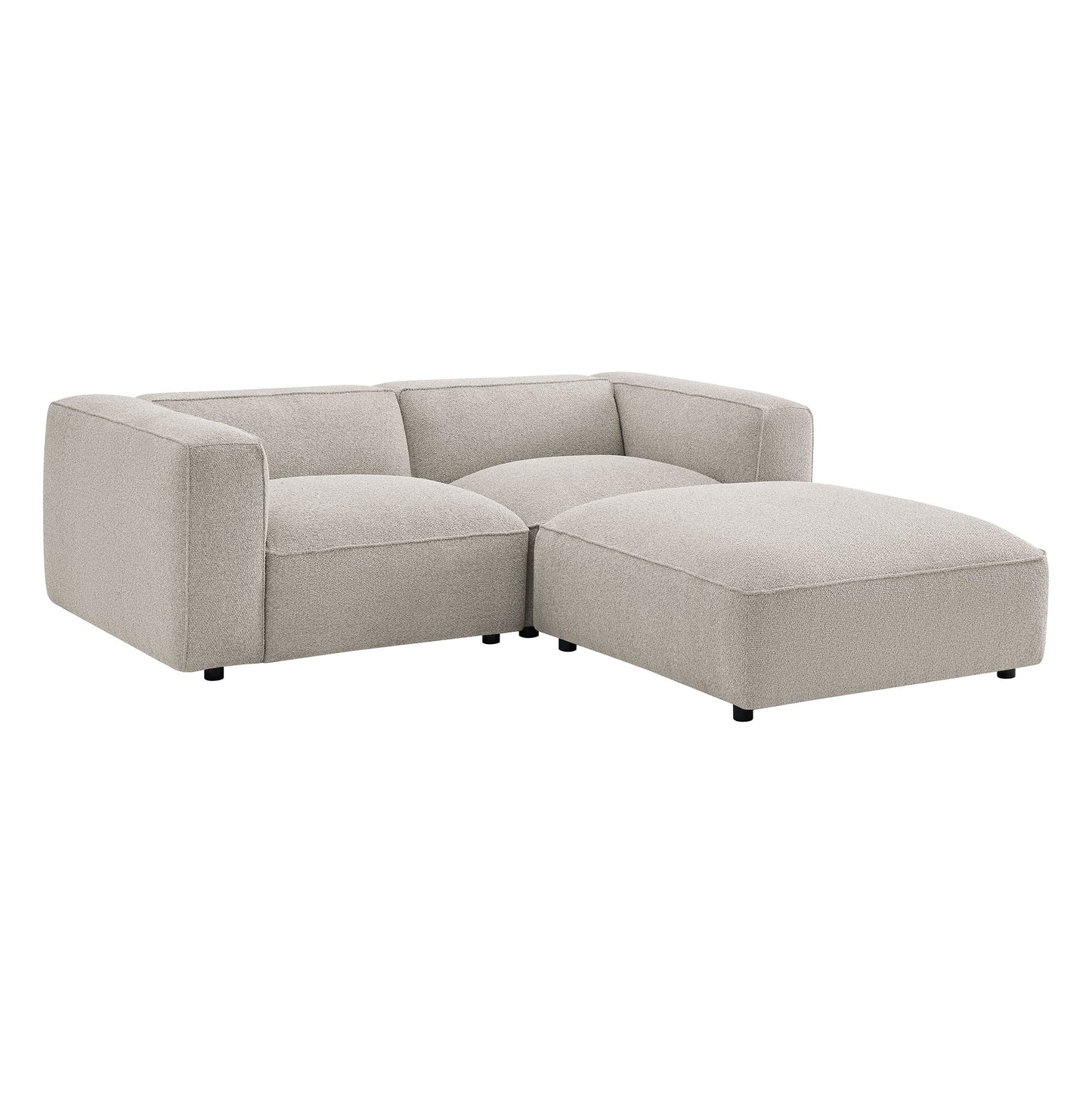 Auren 3 Piece Lattice Bouclé Upholstered Modular Loveseat with Ottoman by Modway