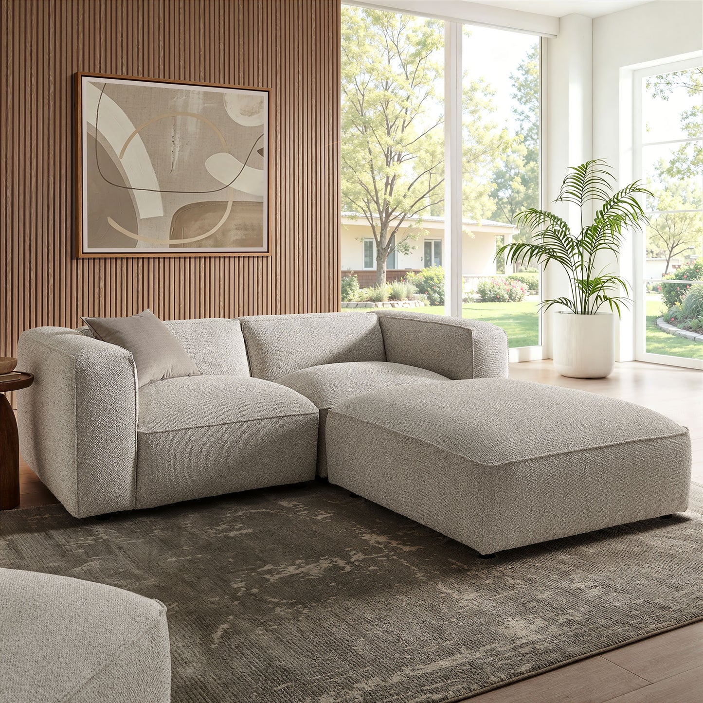 Auren 3 Piece Lattice Bouclé Upholstered Modular Loveseat with Ottoman by Modway