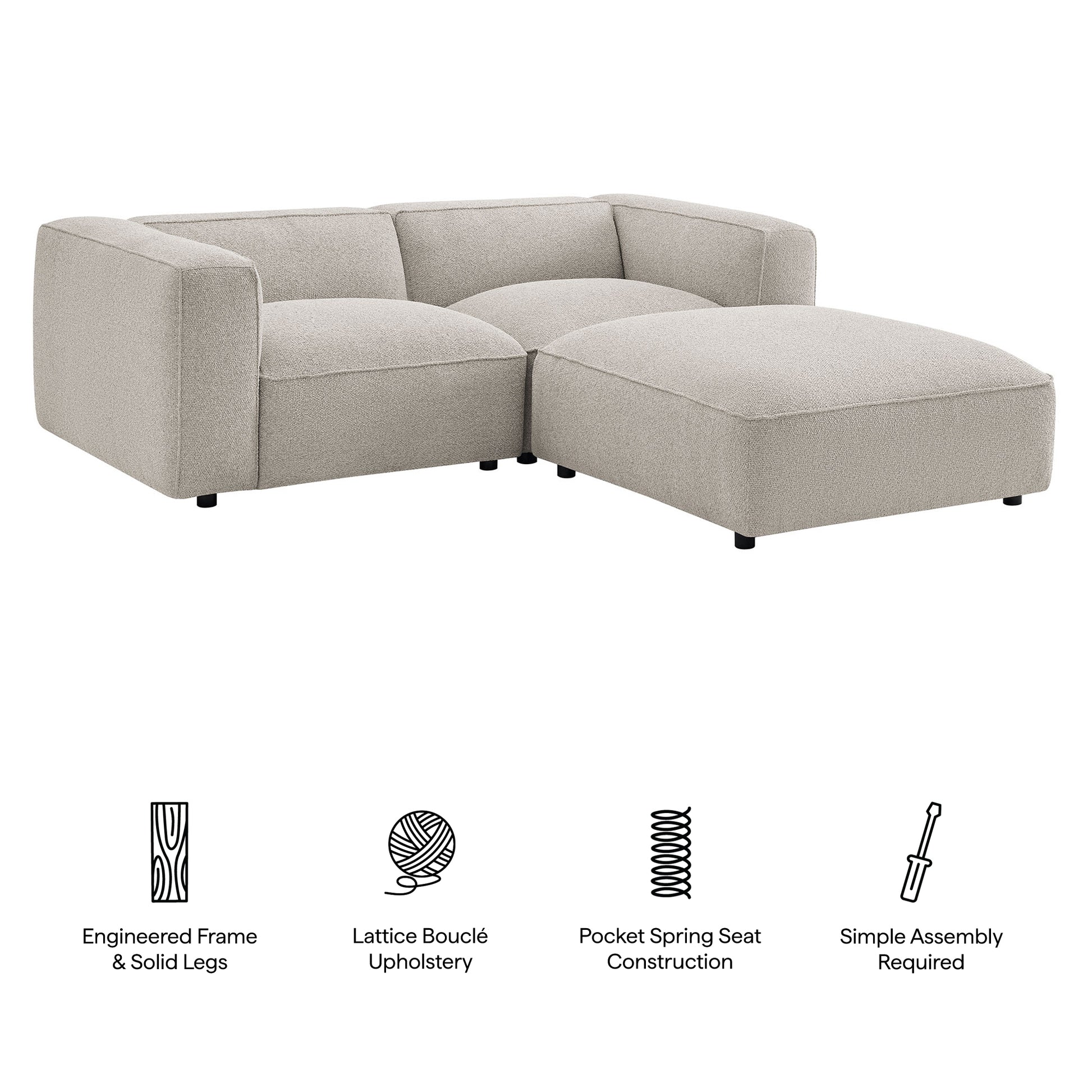 Auren 3 Piece Lattice Bouclé Upholstered Modular Loveseat with Ottoman by Modway