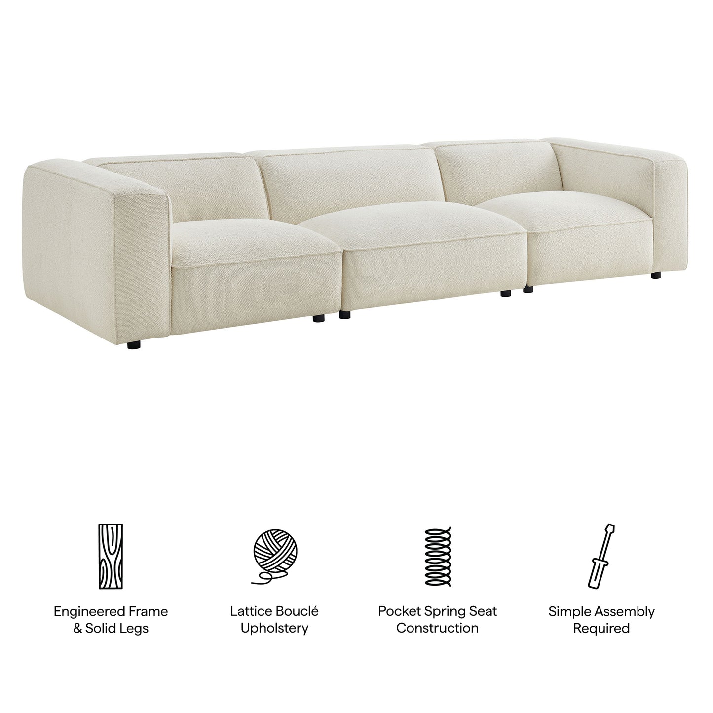 Auren 3 Piece Lattice Bouclé Upholstered Modular Sofa by Modway