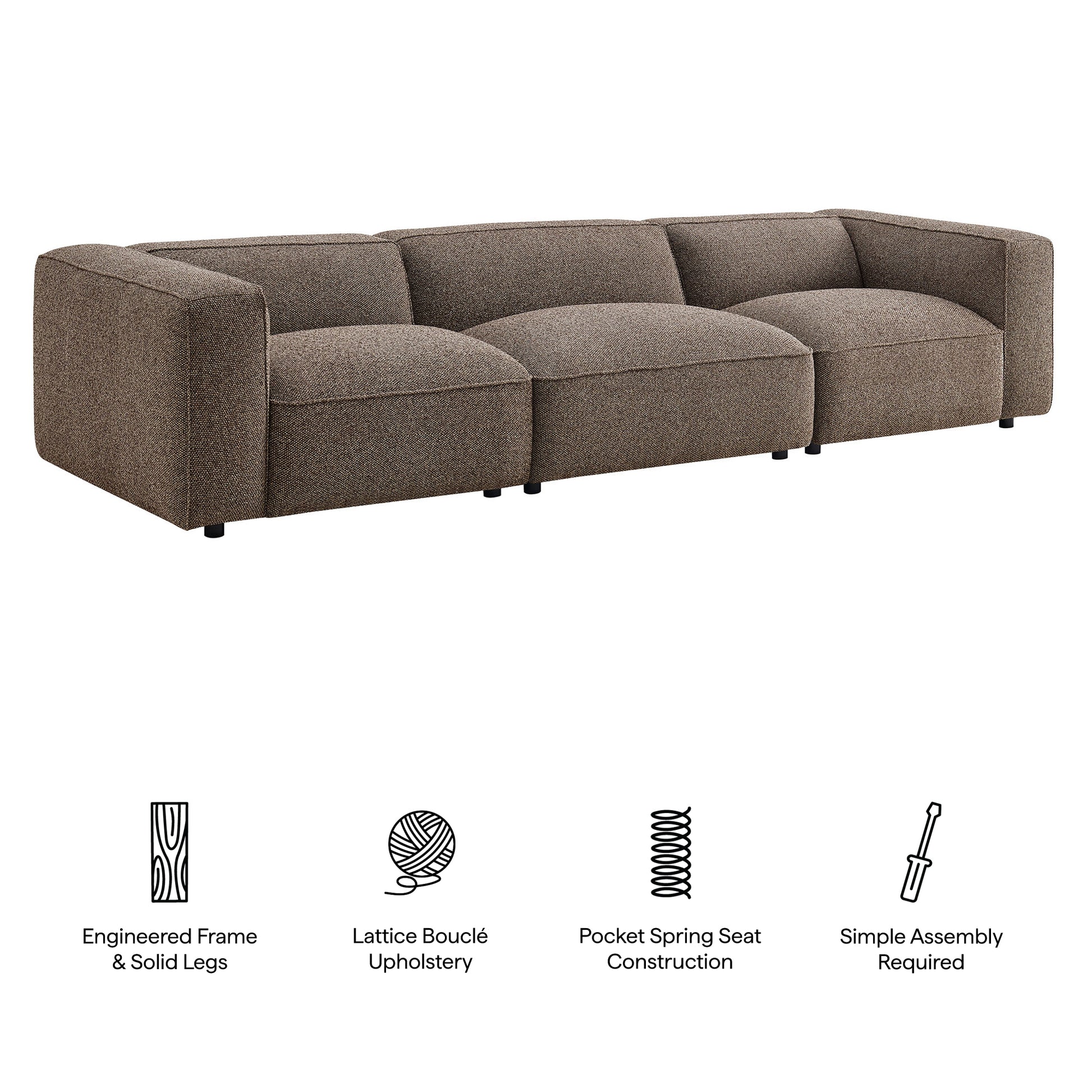 Auren 3 Piece Lattice Bouclé Upholstered Modular Sofa by Modway