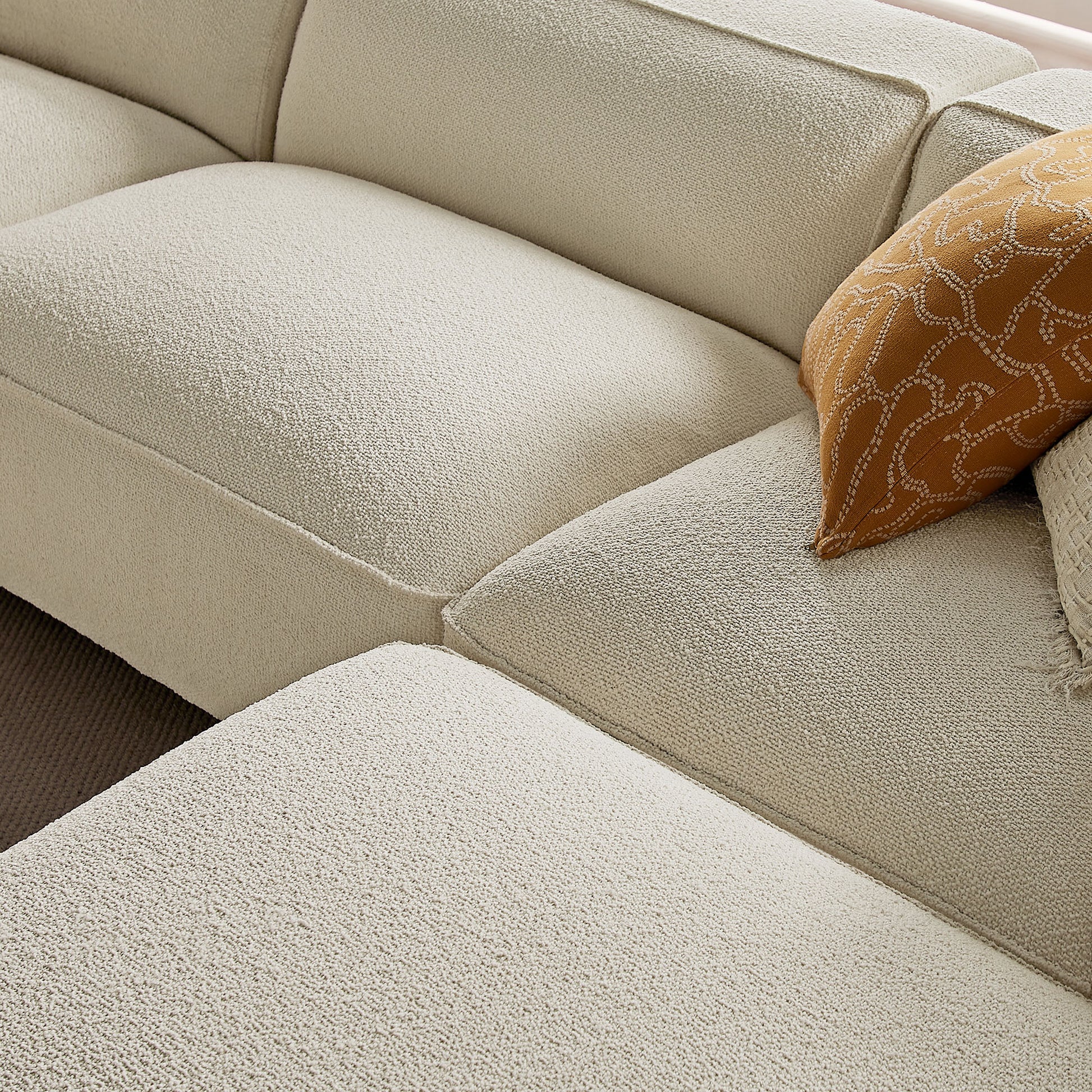 Auren 4 Piece Lattice Bouclé Upholstered Modular Sofa with Ottoman by Modway