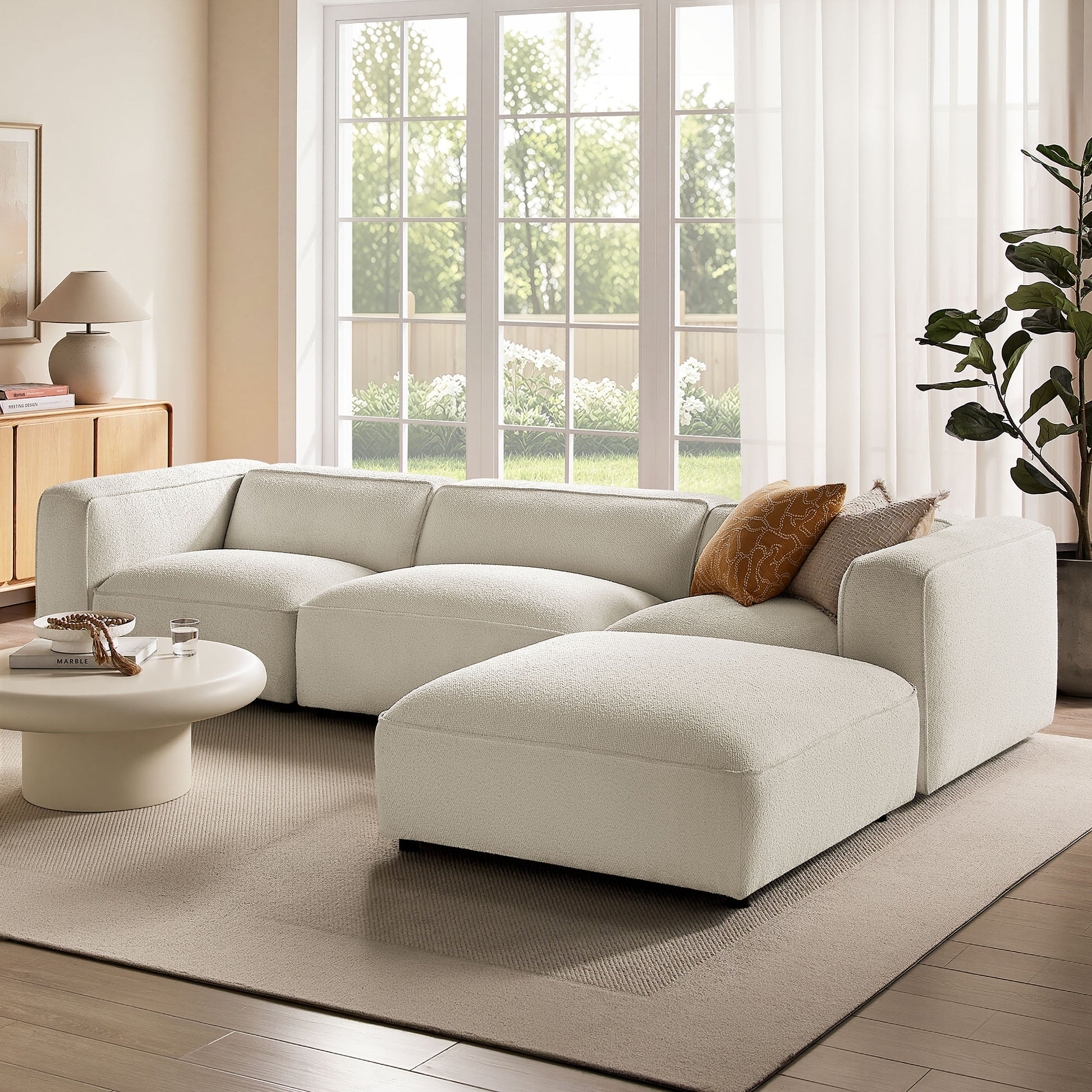 Auren 4 Piece Lattice Bouclé Upholstered Modular Sofa with Ottoman by Modway