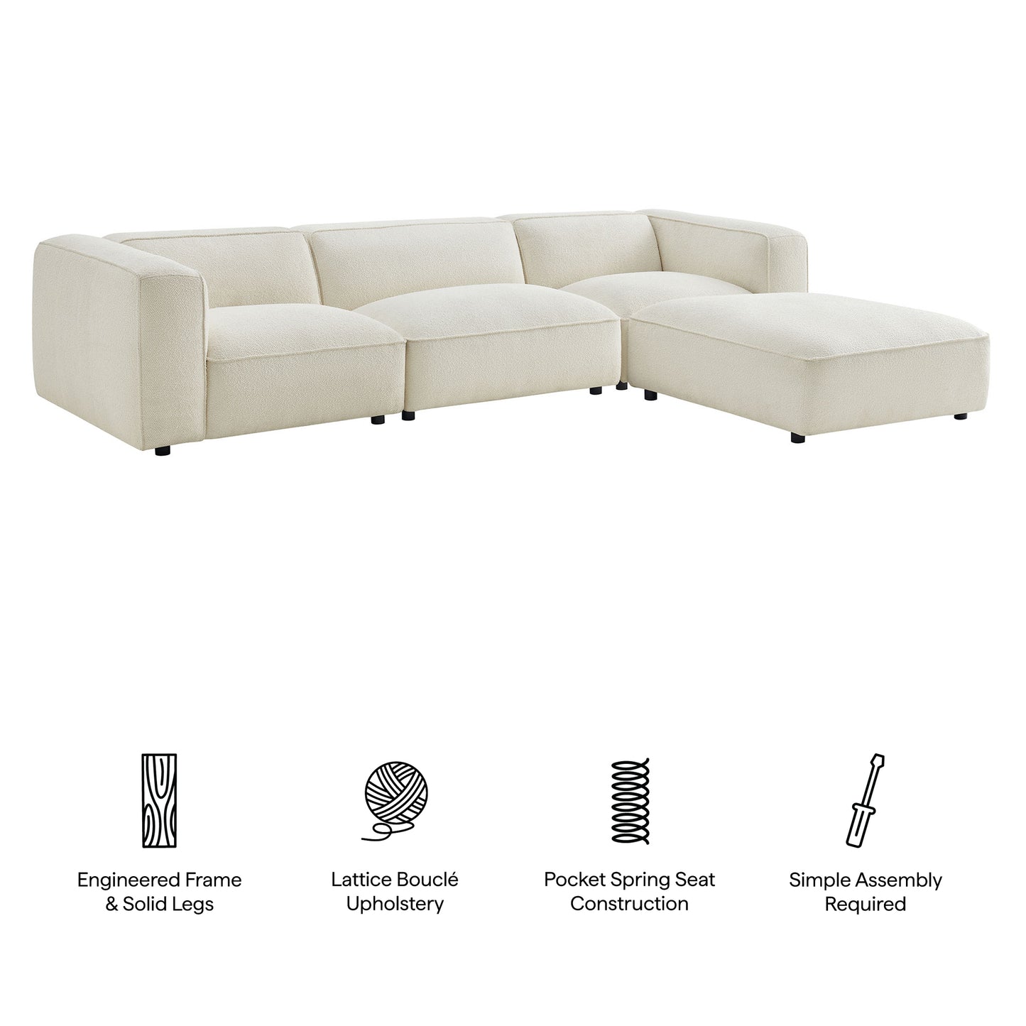 Auren 4 Piece Lattice Bouclé Upholstered Modular Sofa with Ottoman by Modway