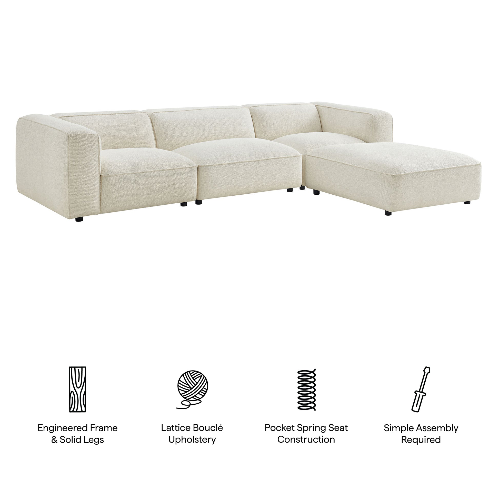 Auren 4 Piece Lattice Bouclé Upholstered Modular Sofa with Ottoman by Modway