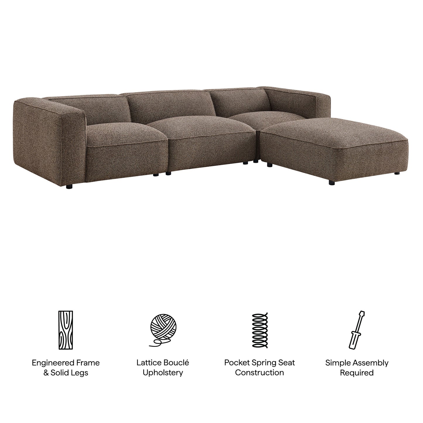 Auren 4 Piece Lattice Bouclé Upholstered Modular Sofa with Ottoman by Modway