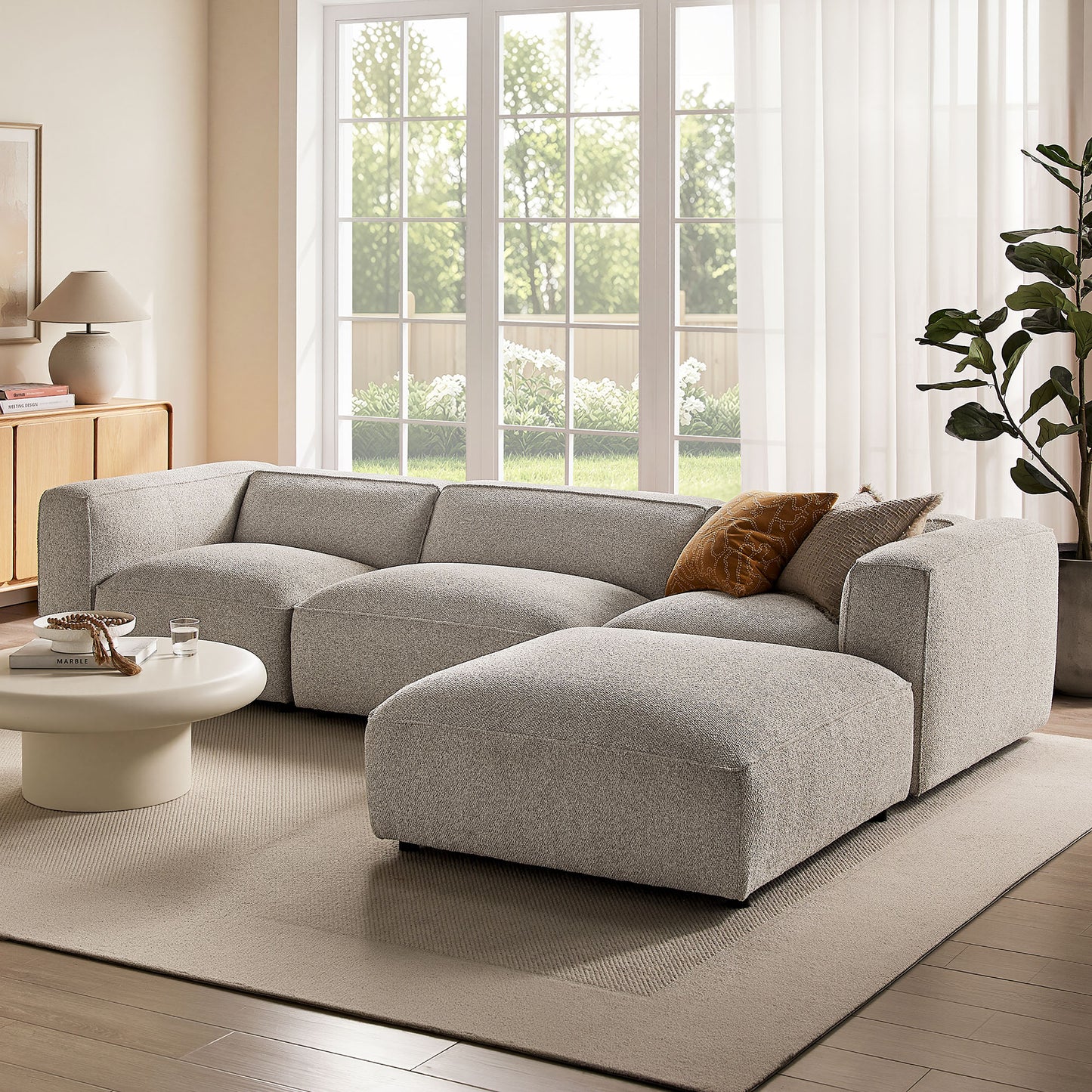 Auren 4 Piece Lattice Bouclé Upholstered Modular Sofa with Ottoman by Modway